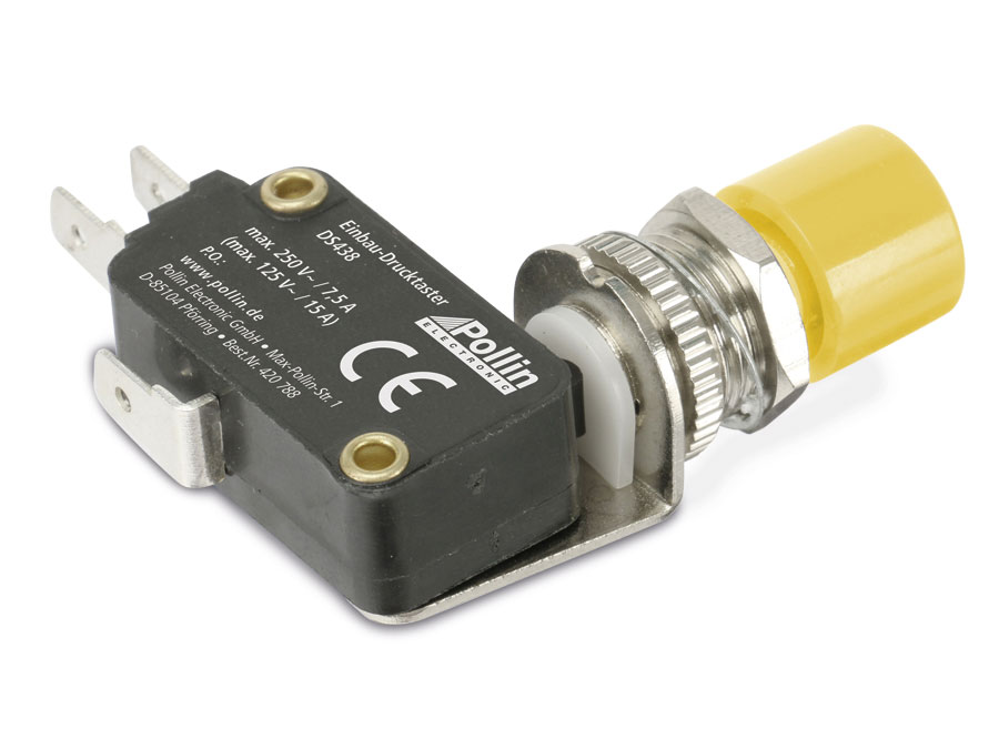 Einbau-Drucktaster DS438, 7,5 A/250 V~, gelb Einbau-Drucktaster DS438, 7,5 A/250 V~, gelb