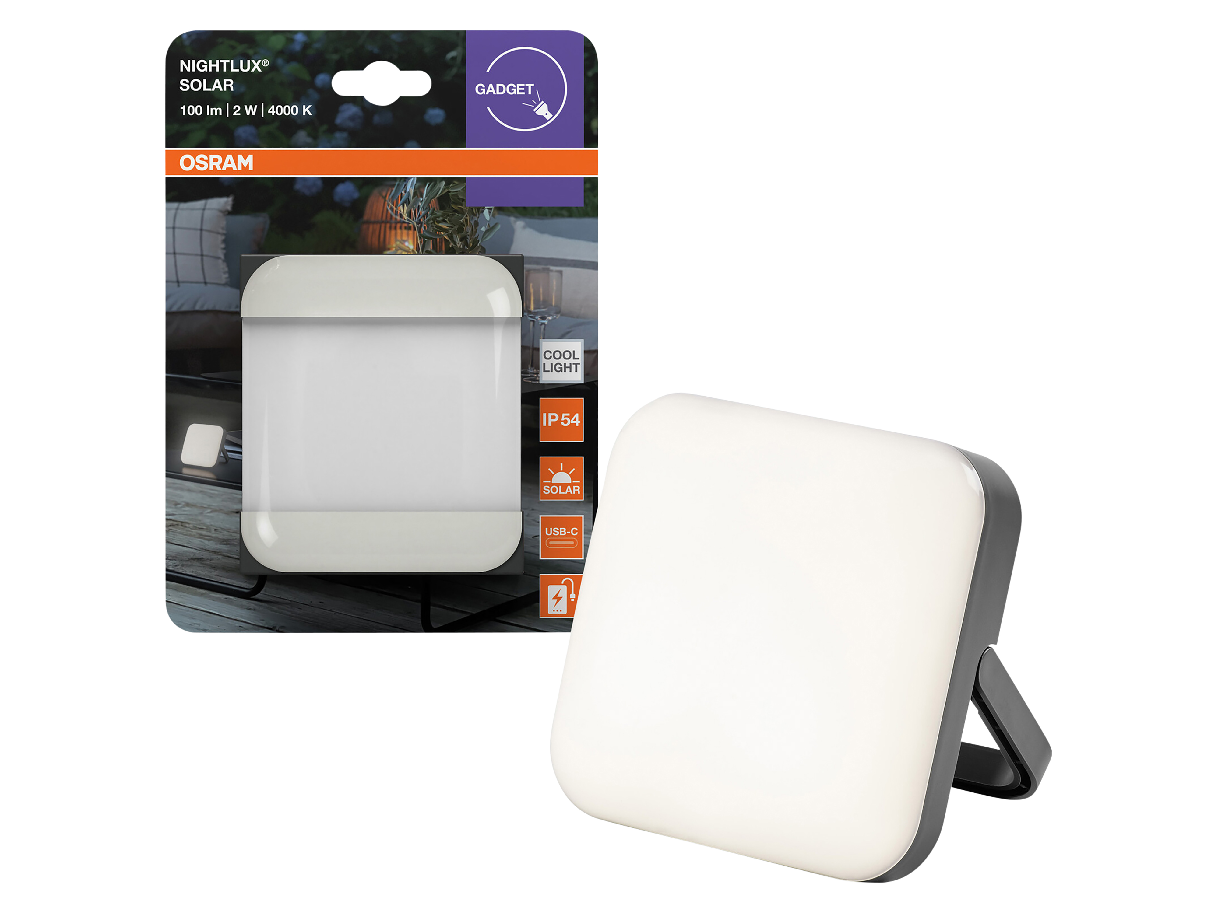 OSRAM Solar LED-Leuchte, 2W, 4000K, 100lm, neutralweiß, IP54, grau, mit integrierter Powerbank OSRAM Solar LED-Leuchte, 2W, 4000K, 100lm, neutralweiß, IP54, grau, mit integrierter Powerbank