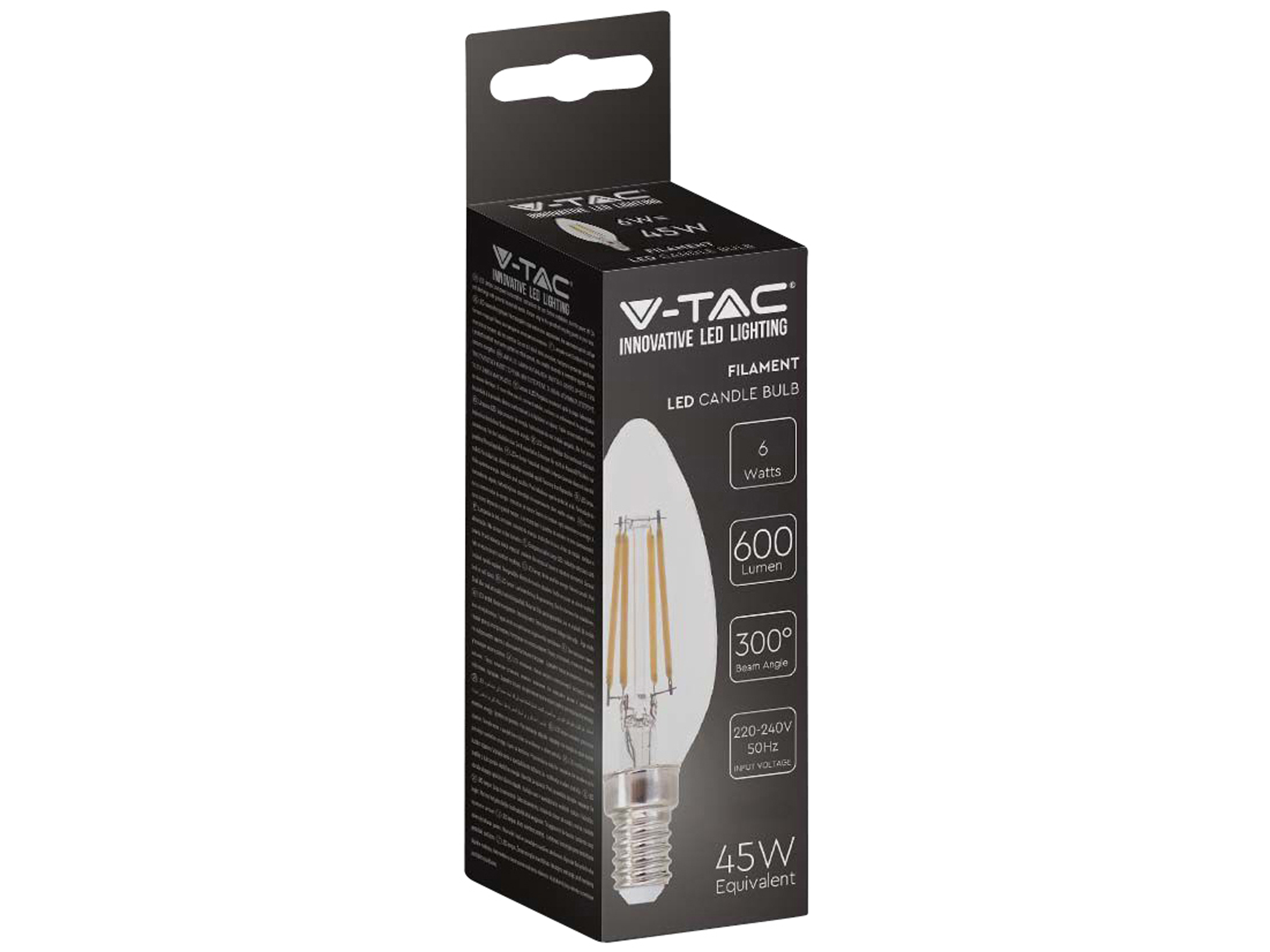 V-TAC LED-Filament-Lampe VT-2127, E14, EEK: F, 6W, 600lm, 3000K V-TAC LED-Filament-Lampe VT-2127, E14, EEK: F, 6W, 600lm, 3000K