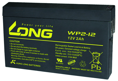 KUNG LONG Blei-Akkumulator Standby, WP2-12, 12 V-, 2 Ah, Faston 4,8 mm KUNG LONG Blei-Akkumulator Standby, WP2-12, 12 V-, 2 Ah, Faston 4,8 mm