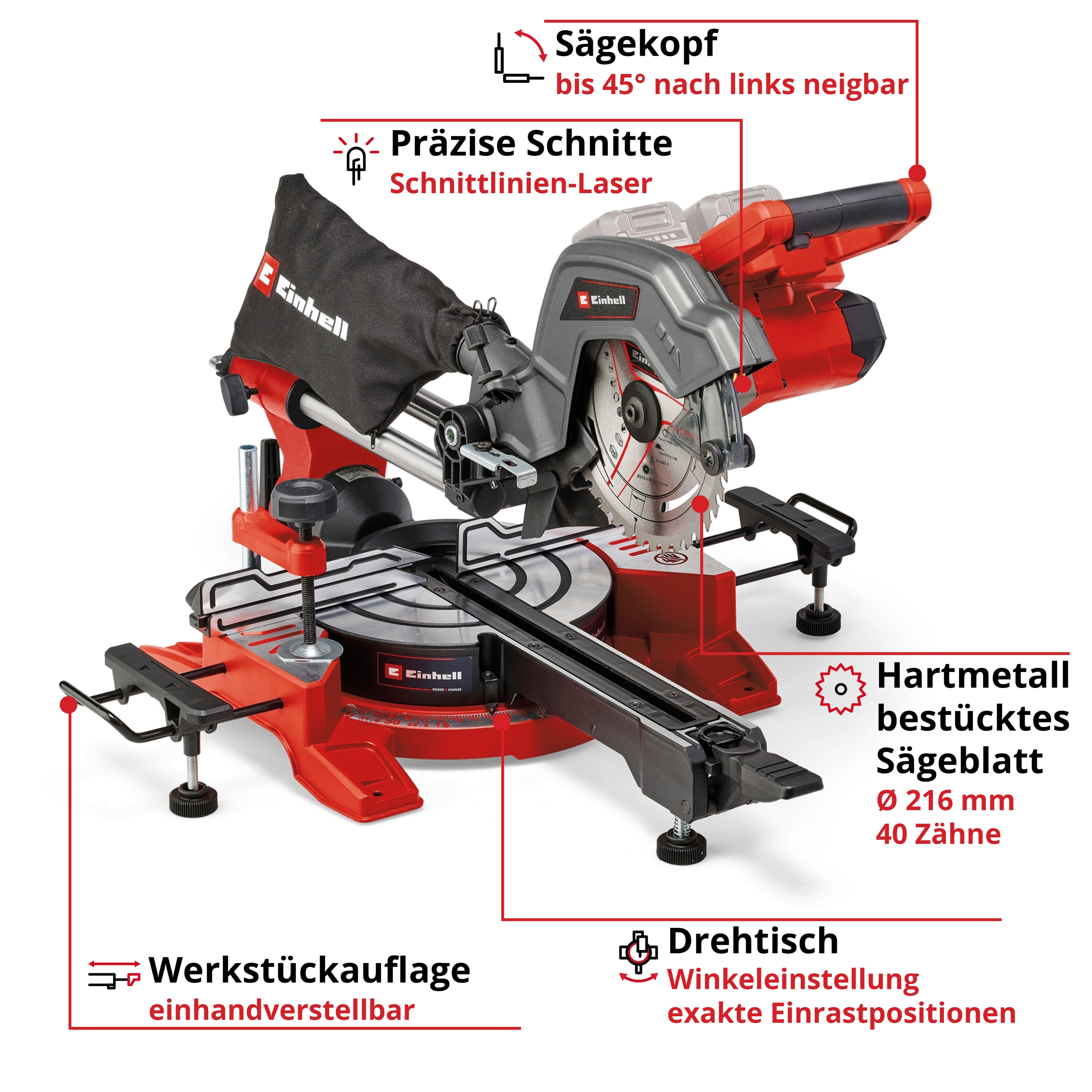 EINHELL Akku-Zug-Kapp-Gehrungssäge TE-SM 36/8 L Li-Solo EINHELL Akku-Zug-Kapp-Gehrungssäge TE-SM 36/8 L Li-Solo