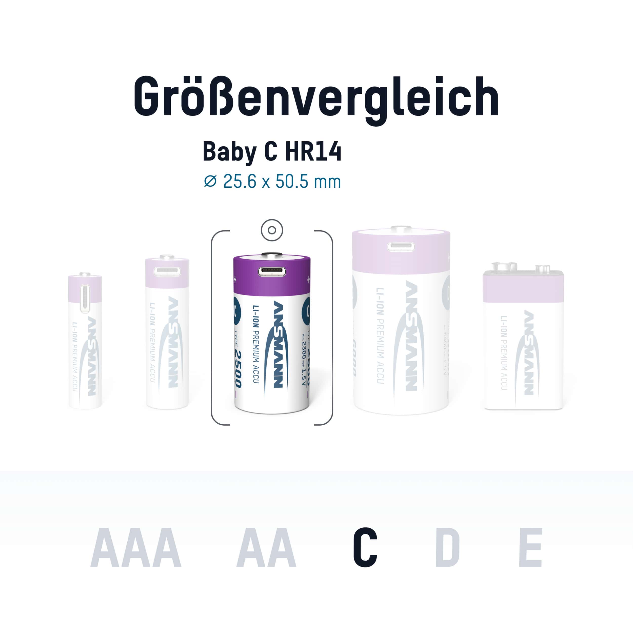 ANSMANN Li-Ion Baby-C-Akku, Typ 2500 (min. 2300mAh), 2 Stück ANSMANN Li-Ion Baby-C-Akku, Typ 2500 (min. 2300mAh), 2 Stück