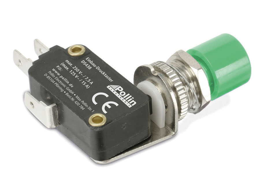 Einbau-Drucktaster DS438, 7,5 A/250 V~, grün Einbau-Drucktaster DS438, 7,5 A/250 V~, grün
