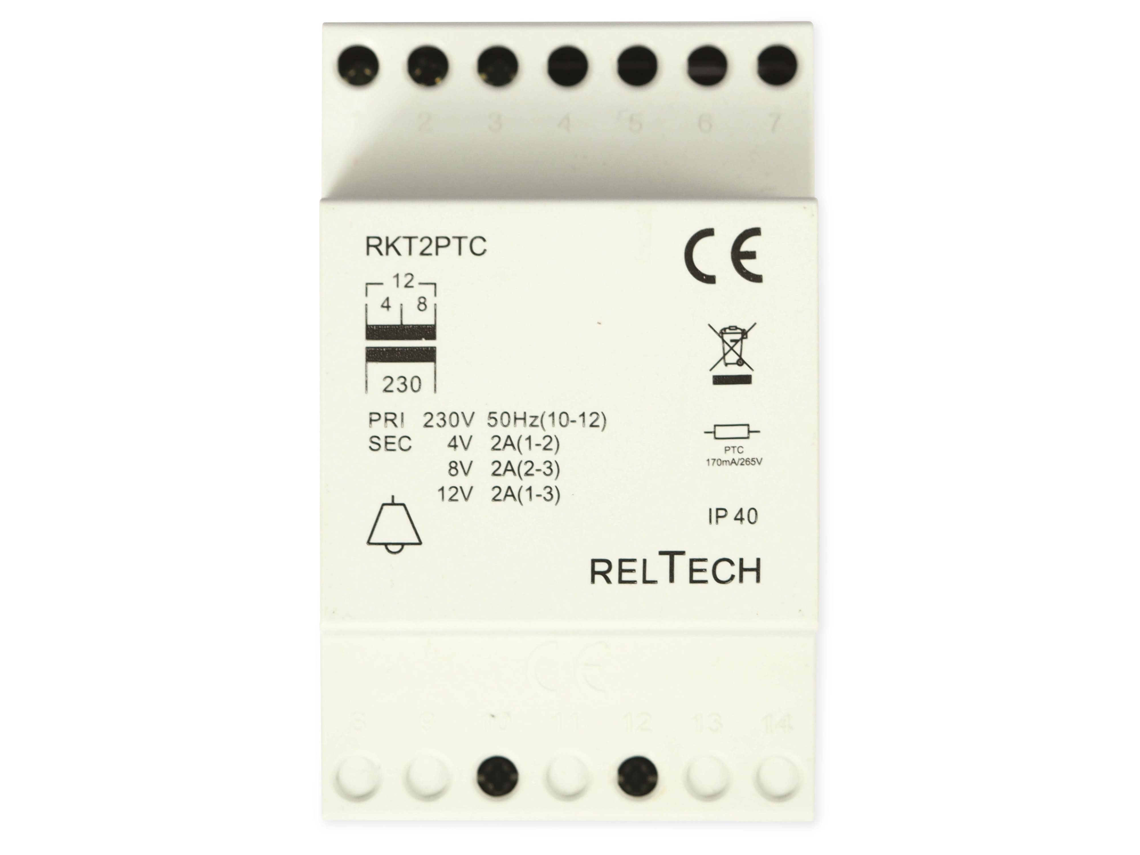 RELTECH Klingeltransformator RKT2PTC mit PTC 2A RELTECH Klingeltransformator RKT2PTC mit PTC 2A