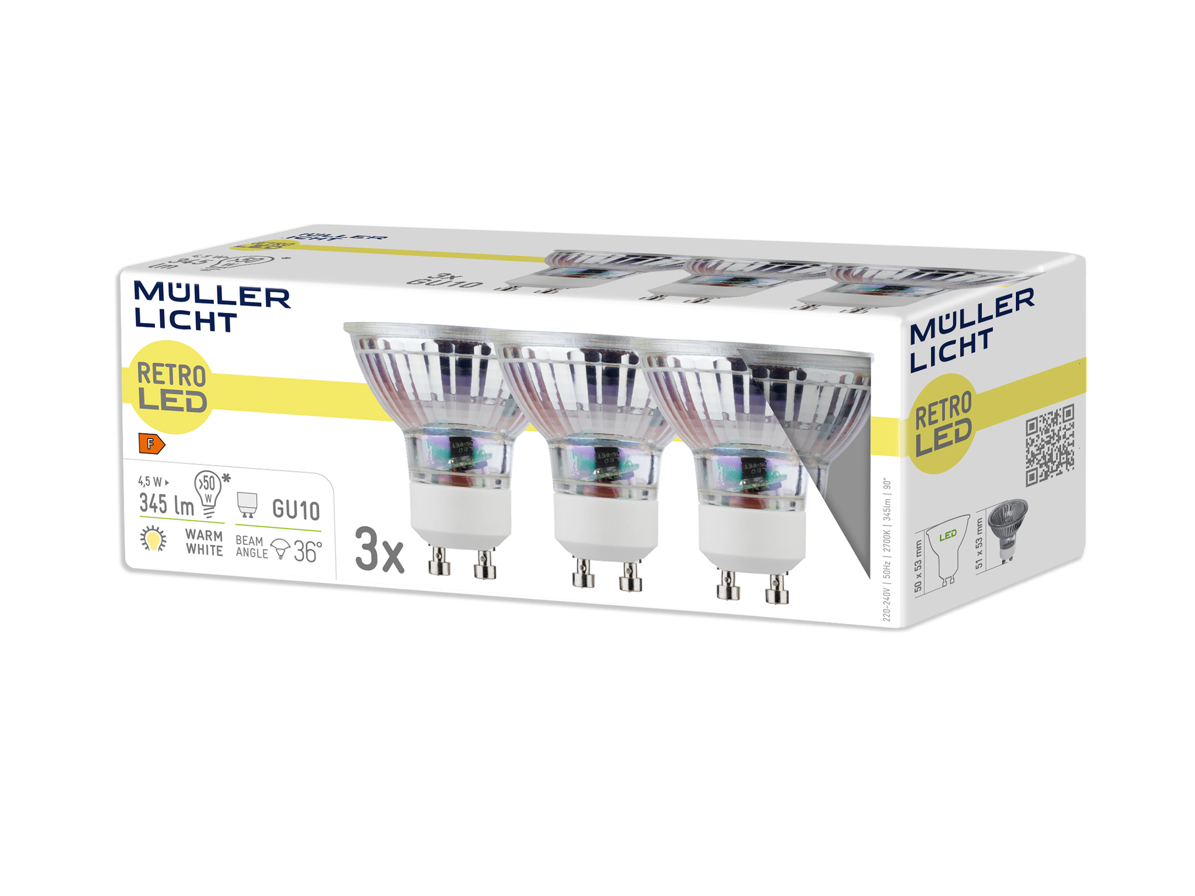 MÜLLER-LICHT LED-Reflektorlampe, GU10, EEK: G, 4,5W, 345lm, 2700K, 3 Stk MÜLLER-LICHT LED-Reflektorlampe, GU10, EEK: G, 4,5W, 345lm, 2700K, 3 Stk