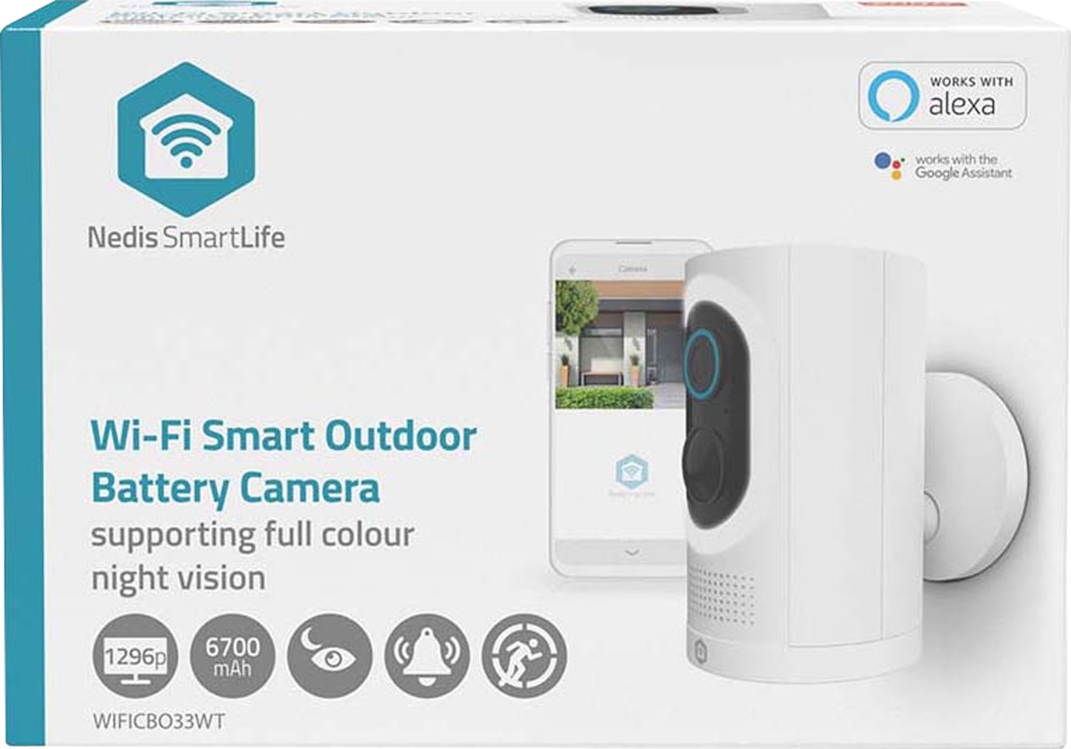 NEDIS SmartLife Außenkamera WIFICBO33WT, 3MP Full HD 1296p, IP65, kabellos, Mensch-Erkennung, Farb-Nachtsicht NEDIS SmartLife Außenkamera WIFICBO33WT, 3MP Full HD 1296p, IP65, kabellos, Mensch-Erkennung, Farb-Nachtsicht