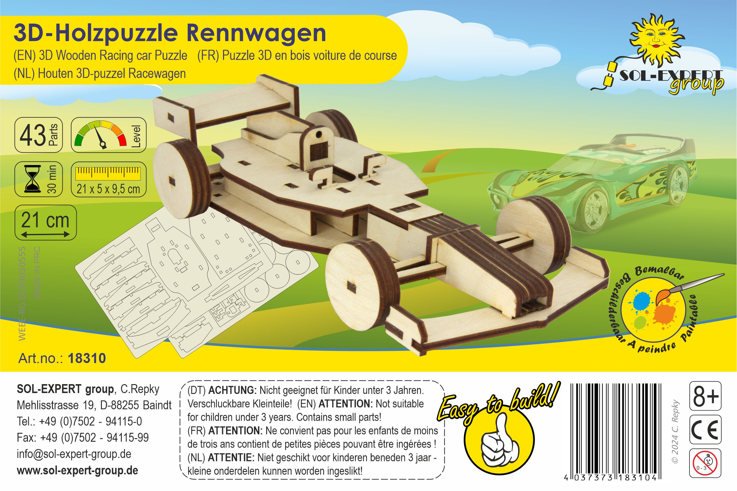 SOL-EXPERT 3D Holz Puzzle Rennwagen SOL-EXPERT 3D Holz Puzzle Rennwagen