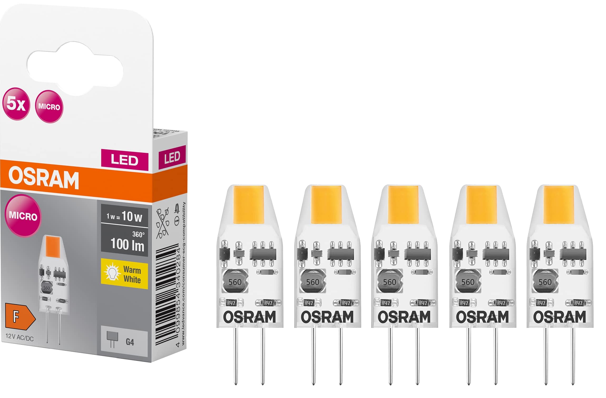OSRAM LED-Lampe PIN, 5 Stück, G4, 1 W, 100 lm, 2700 K OSRAM LED-Lampe PIN, 5 Stück, G4, 1 W, 100 lm, 2700 K