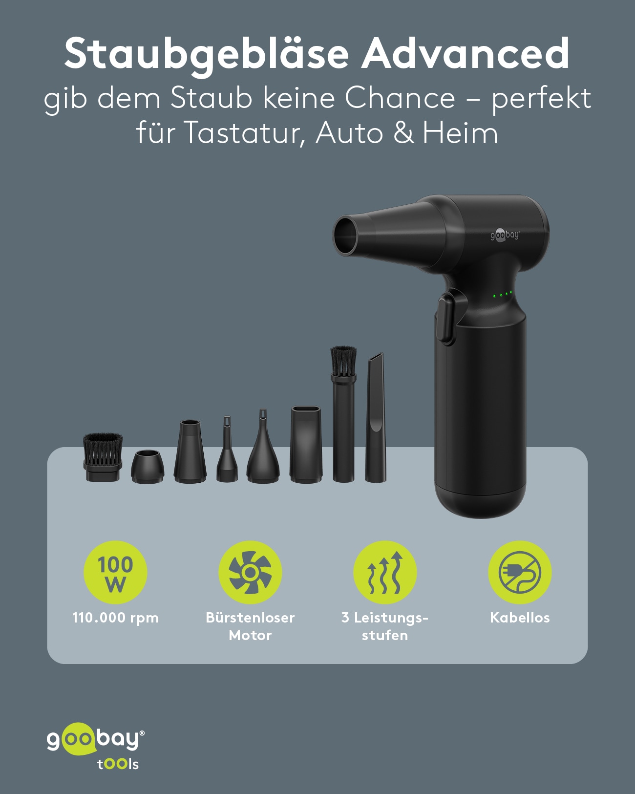 GOOBAY TOOLS Staubgebläse Advanced, 100 W, mit 11 Aufsätzen GOOBAY TOOLS Staubgebläse Advanced, 100 W, mit 11 Aufsätzen