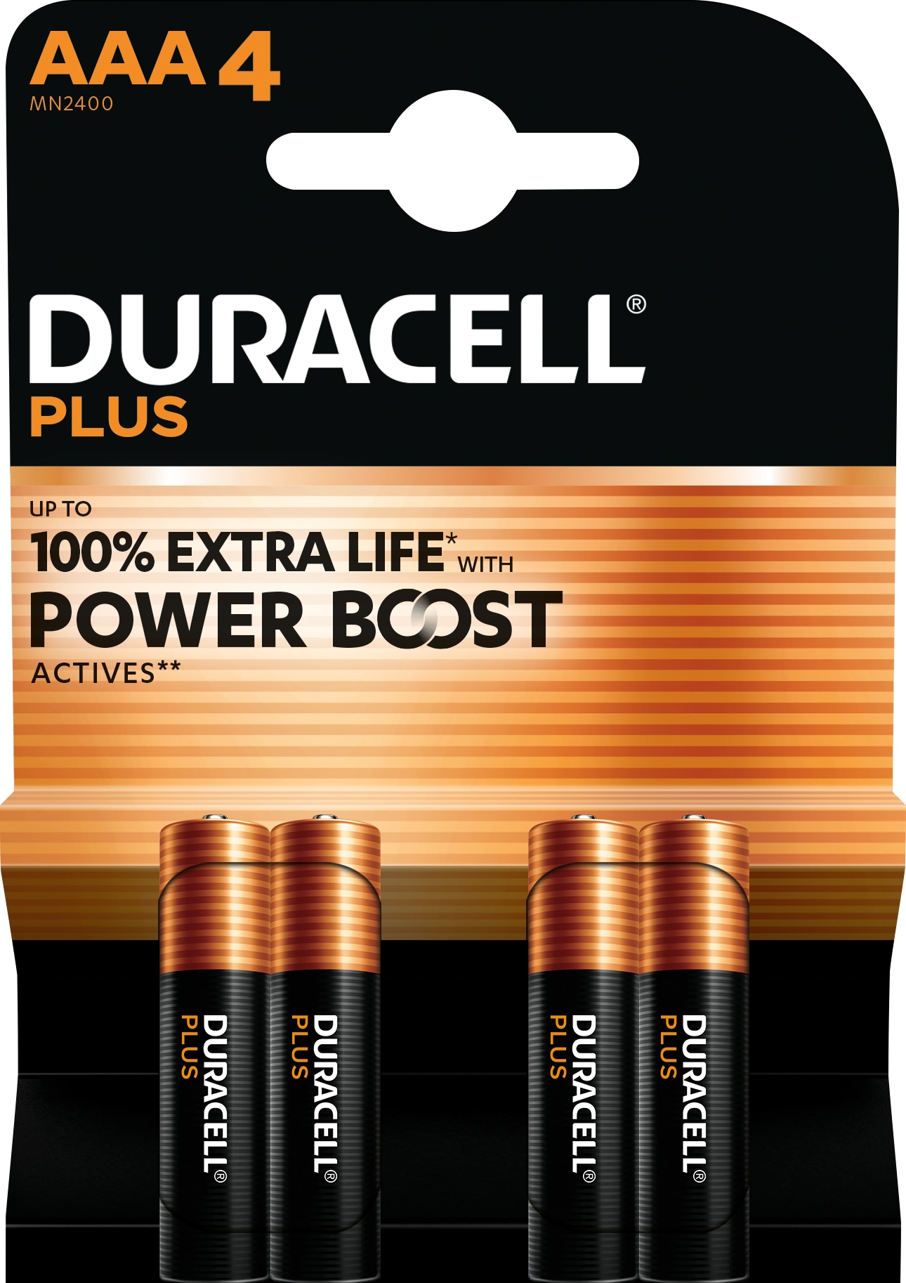 DURACELL Alkaline-Micro-Batterie LR03, 1,5V, Plus, Power Boost, 4 Stück DURACELL Alkaline-Micro-Batterie LR03, 1,5V, Plus, Power Boost, 4 Stück