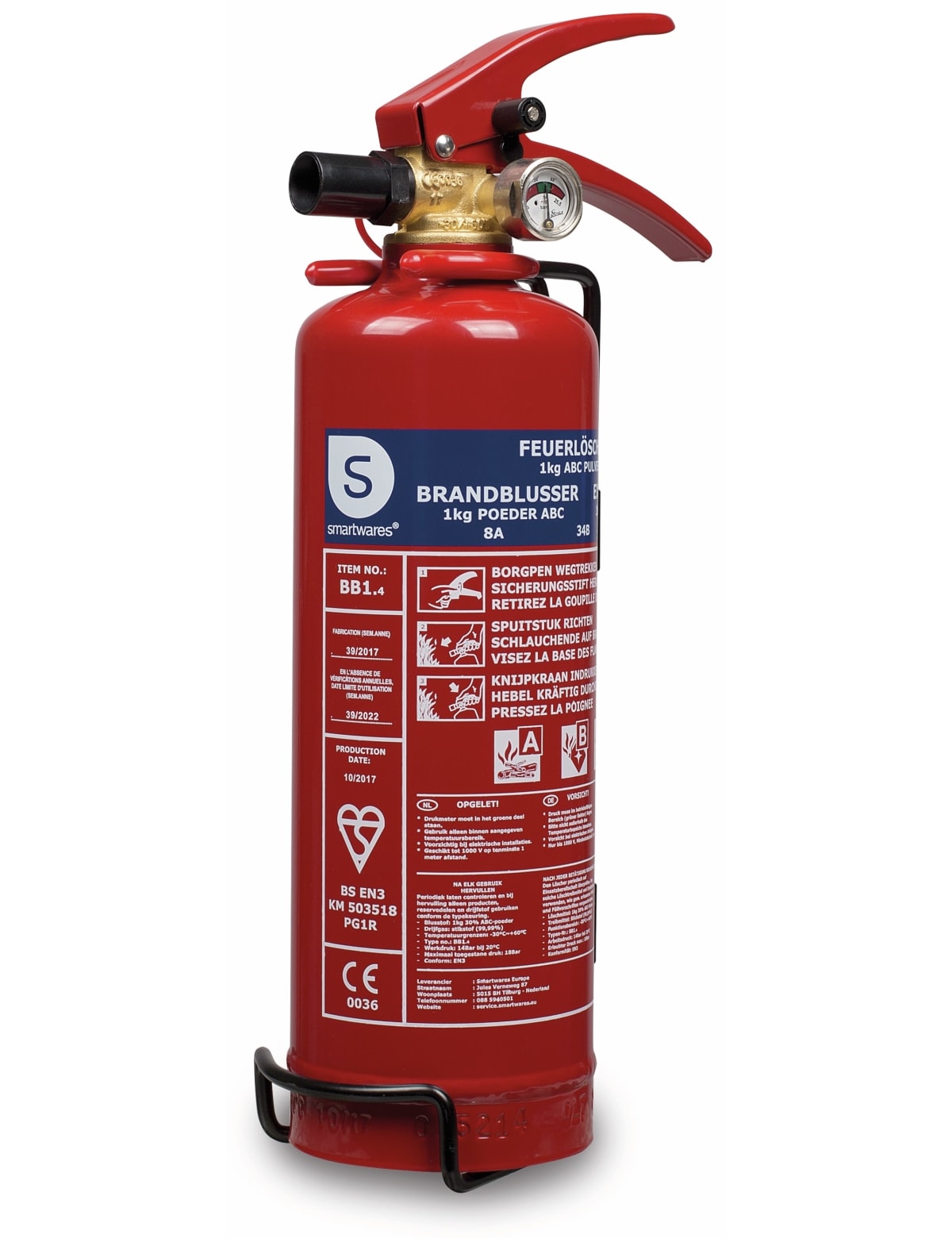 Feuerlöscher, Pulver, 1 kg, Brandklasse 8A, 34B,C Feuerlöscher, Pulver, 1 kg, Brandklasse 8A, 34B,C