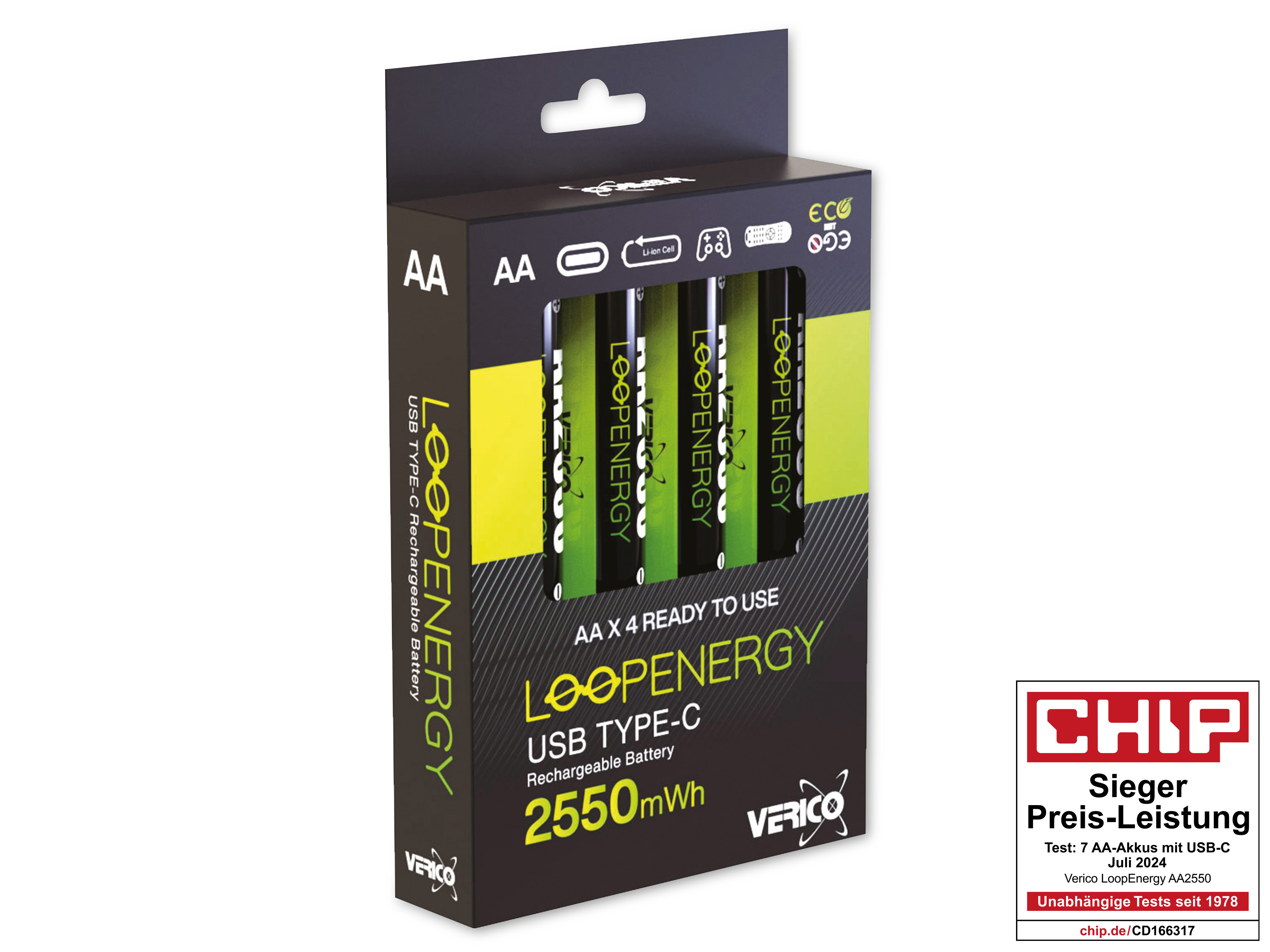 VERICO Li-Ion-Akku Loop Energy AA, mit USB-C Buchse, 4er Pack VERICO Li-Ion-Akku Loop Energy AA, mit USB-C Buchse, 4er Pack