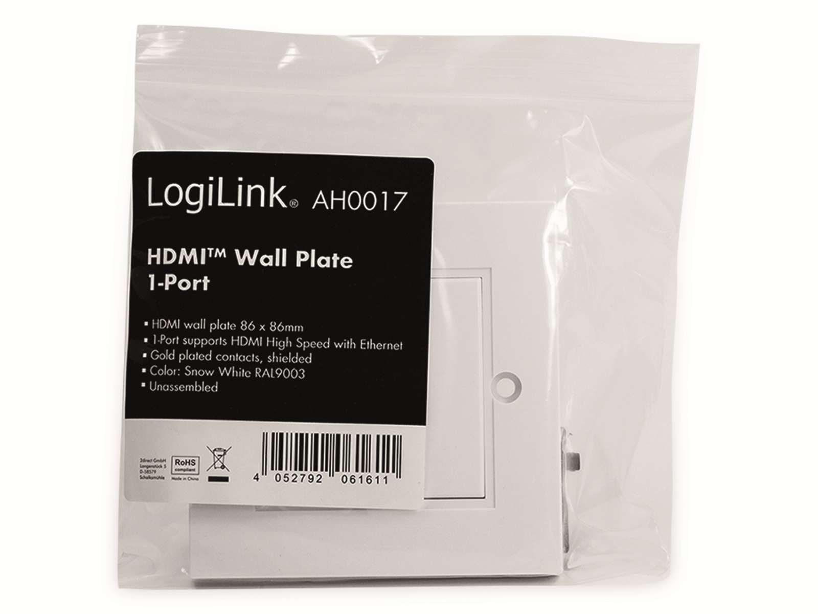 LOGILINK HDMI-Wanddose 1-Port, weiß LOGILINK HDMI-Wanddose 1-Port, weiß