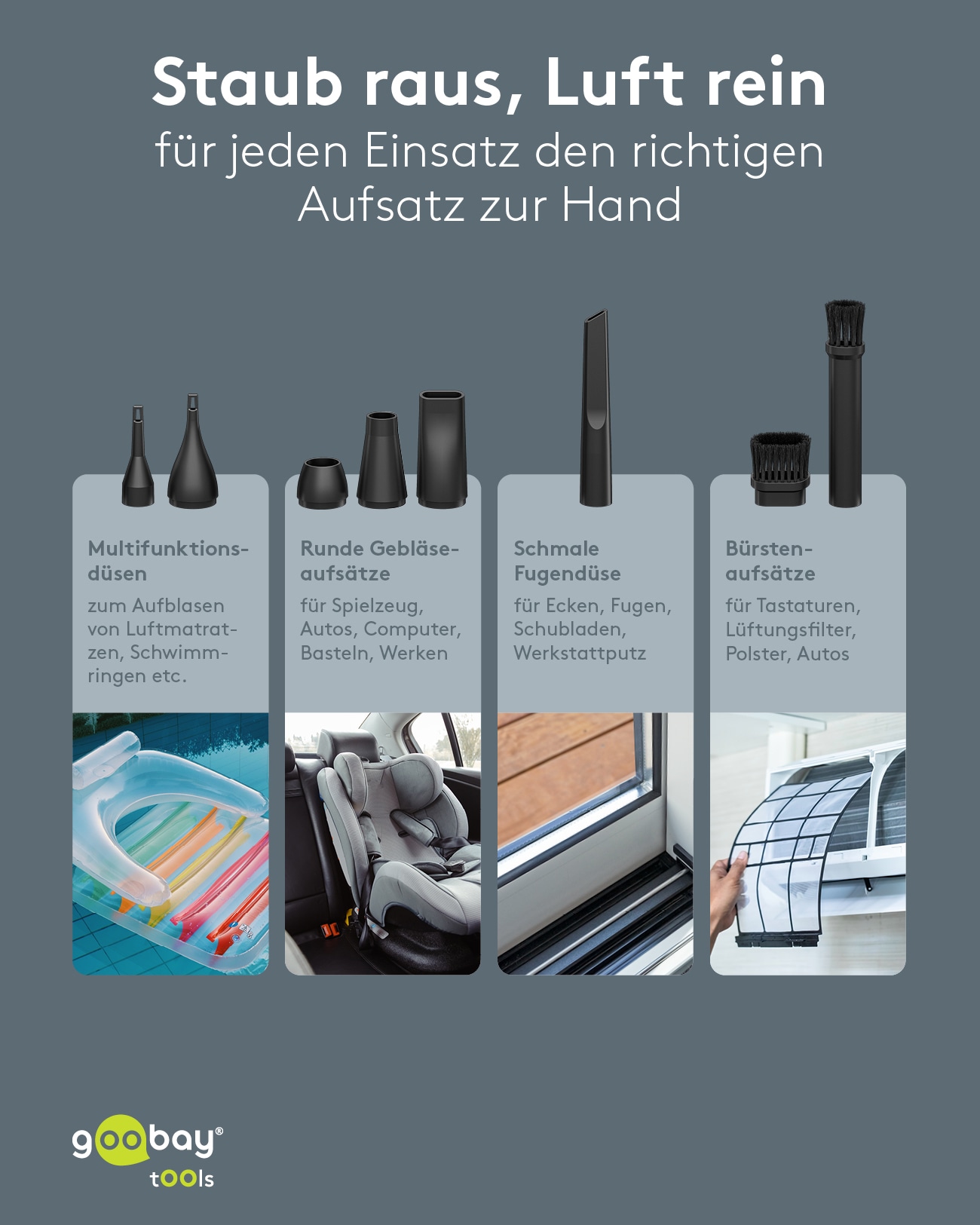GOOBAY TOOLS Staubgebläse Advanced, 100 W, mit 11 Aufsätzen