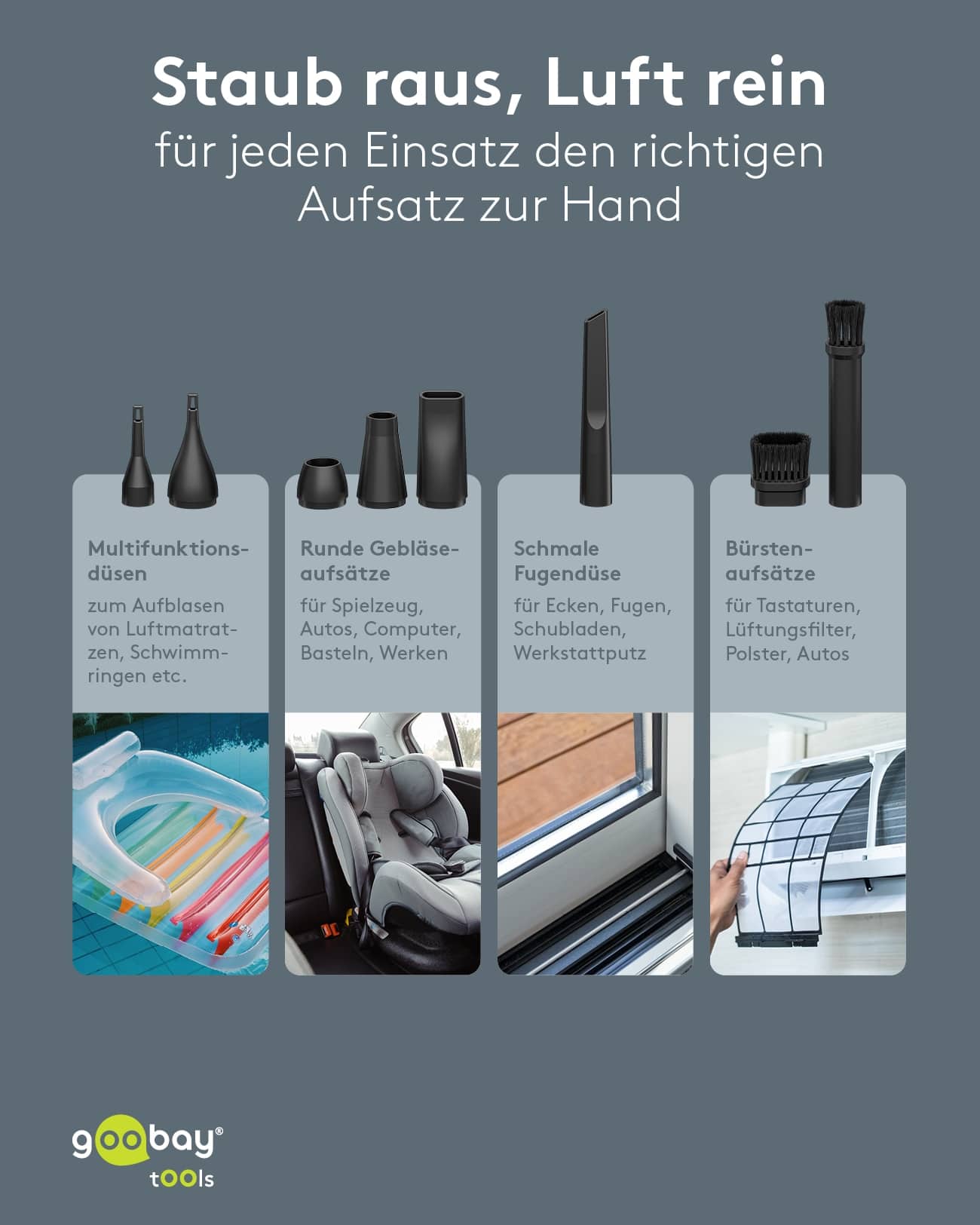 GOOBAY TOOLS Staubgebläse Advanced, 100 W, mit 11 Aufsätzen GOOBAY TOOLS Staubgebläse Advanced, 100 W, mit 11 Aufsätzen