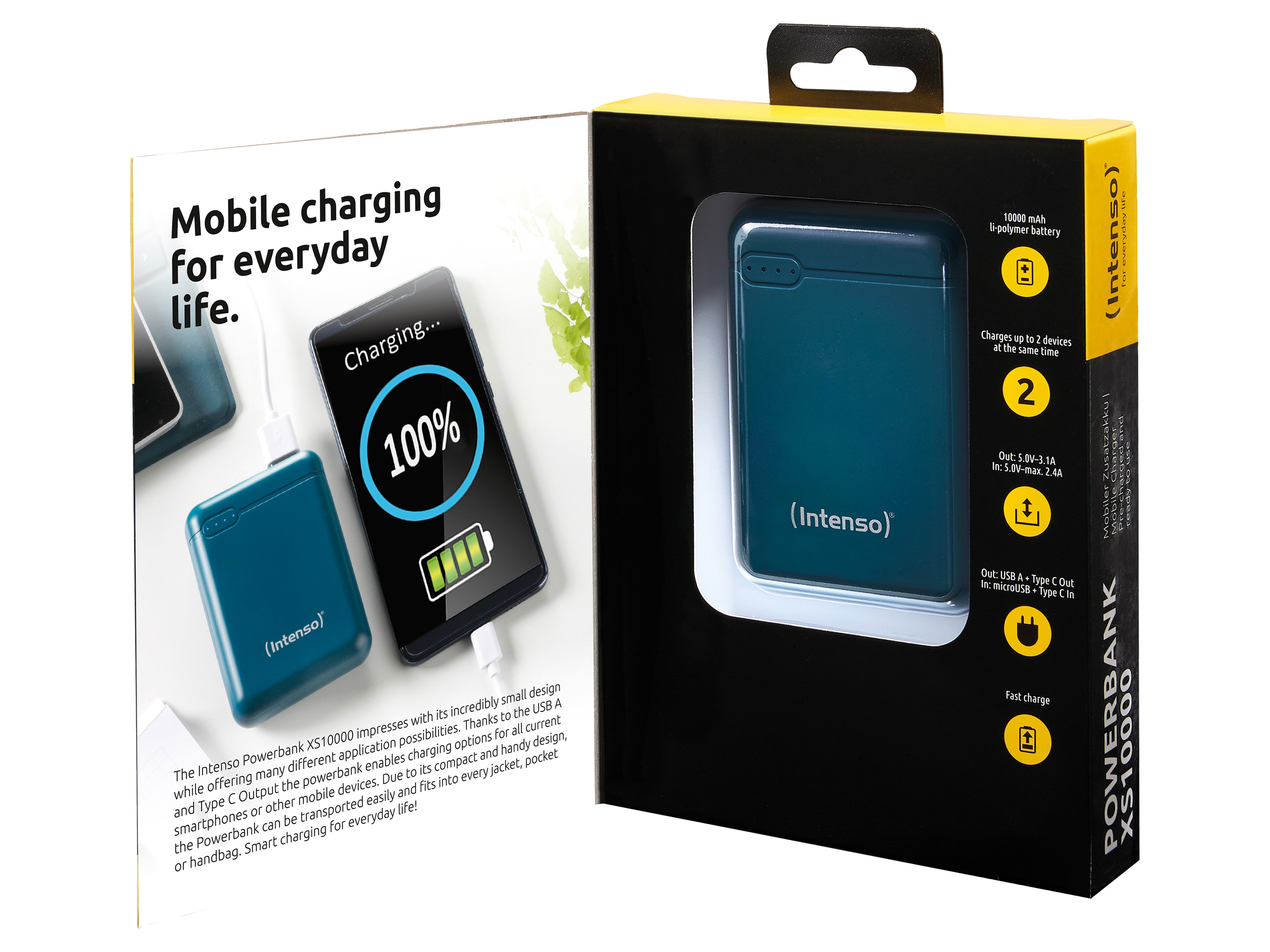 INTENSO USB Powerbank 7313537 XS 10000, 10.000 mAh, petrol INTENSO USB Powerbank 7313537 XS 10000, 10.000 mAh, petrol