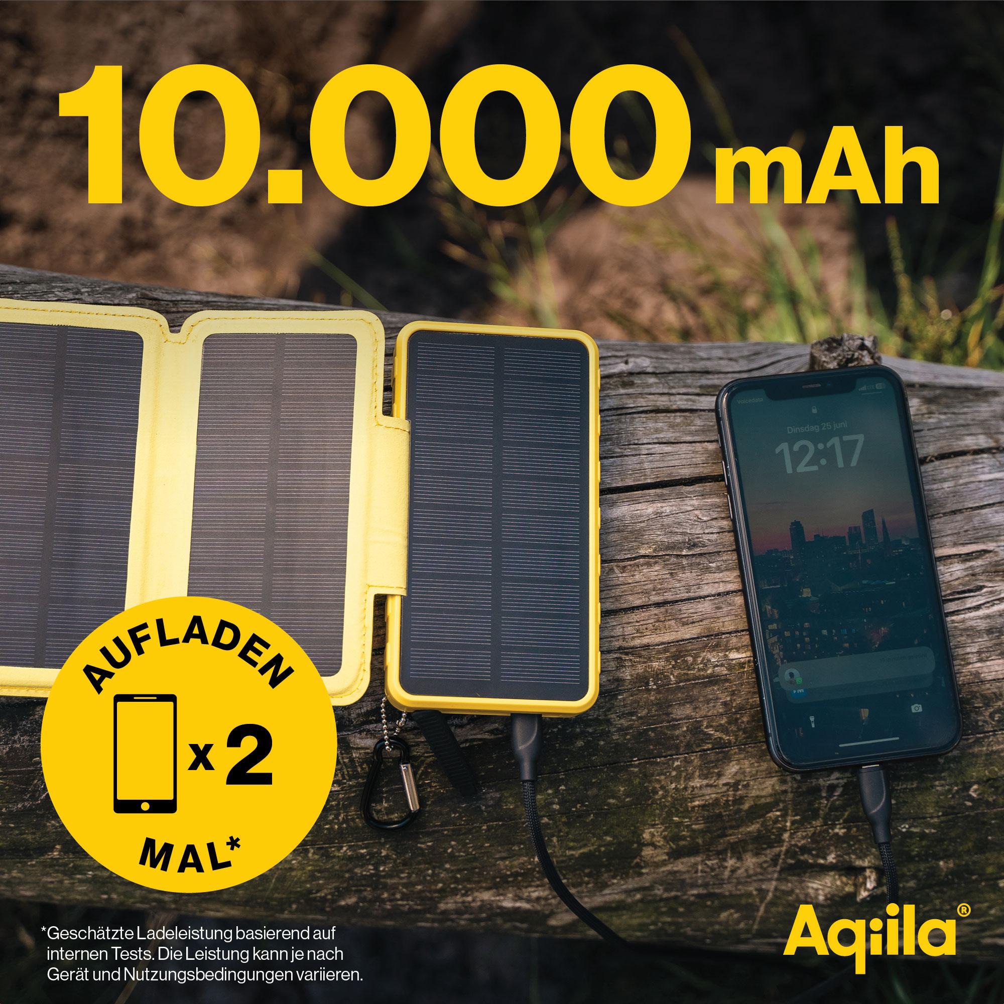 AQIILA Solar Powerbank Powerbird BS10, 20 W, 10.000mAh, USB-A, USB-C, gelb AQIILA Solar Powerbank Powerbird BS10, 20 W, 10.000mAh, USB-A, USB-C, gelb