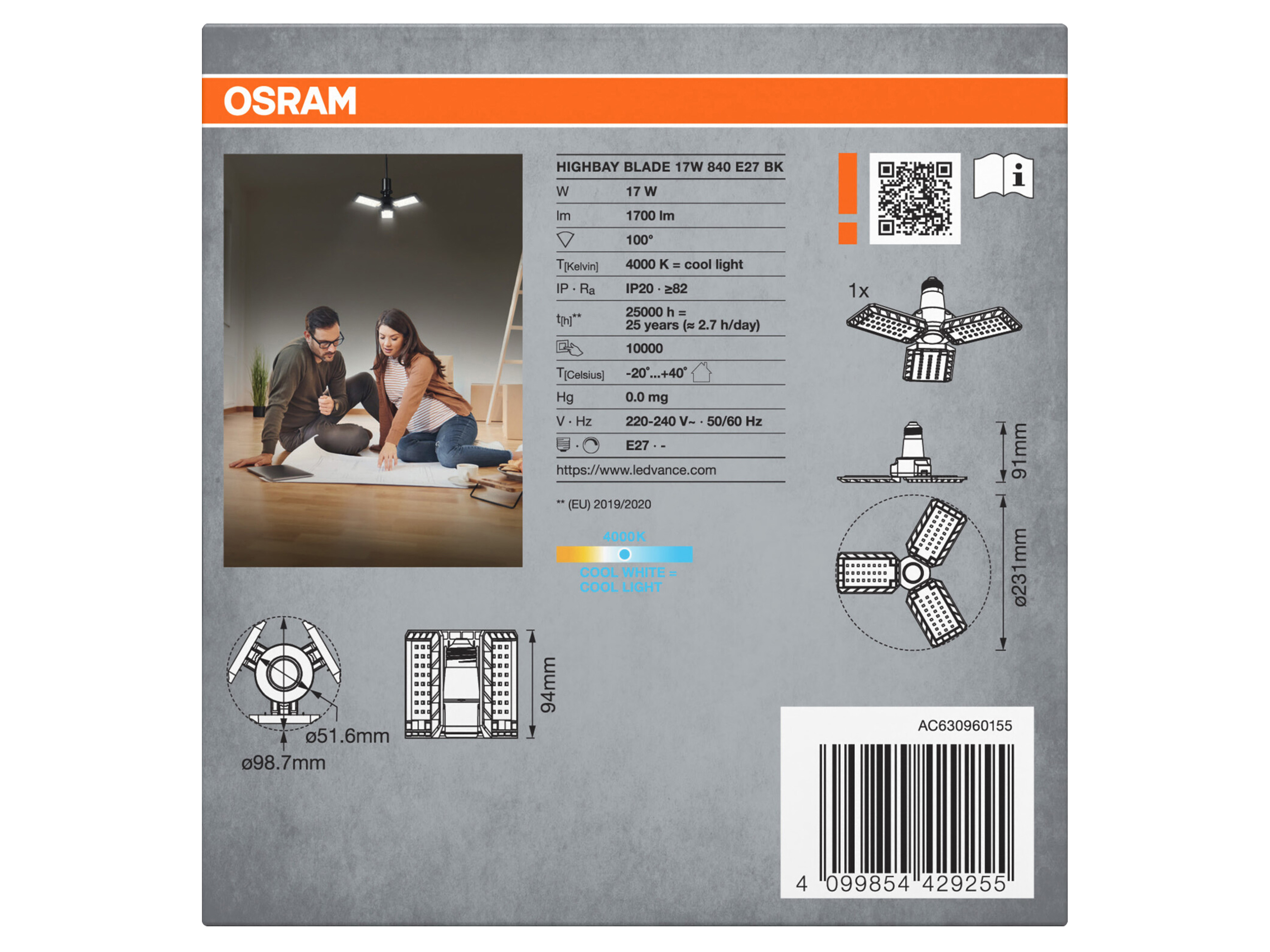 OSRAM LED-Deckenleuchte, E27, 17W, 4000K, EEK: F, IP20, 1700lm, schwarz OSRAM LED-Deckenleuchte, E27, 17W, 4000K, EEK: F, IP20, 1700lm, schwarz