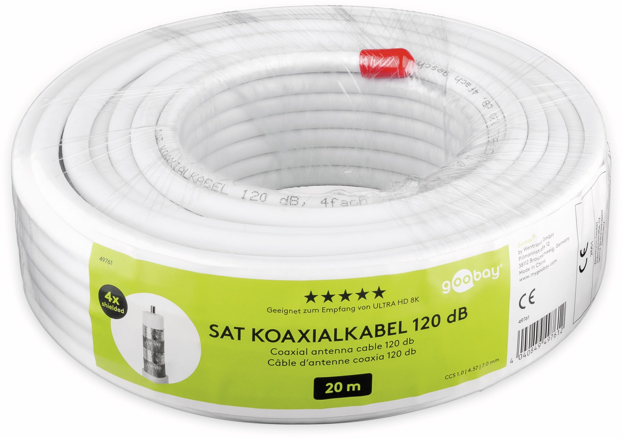 GOOBAY Koaxialkabel 49761, 20 m, weiß, 7,2 mm, CCS, 120 dB GOOBAY Koaxialkabel 49761, 20 m, weiß, 7,2 mm, CCS, 120 dB