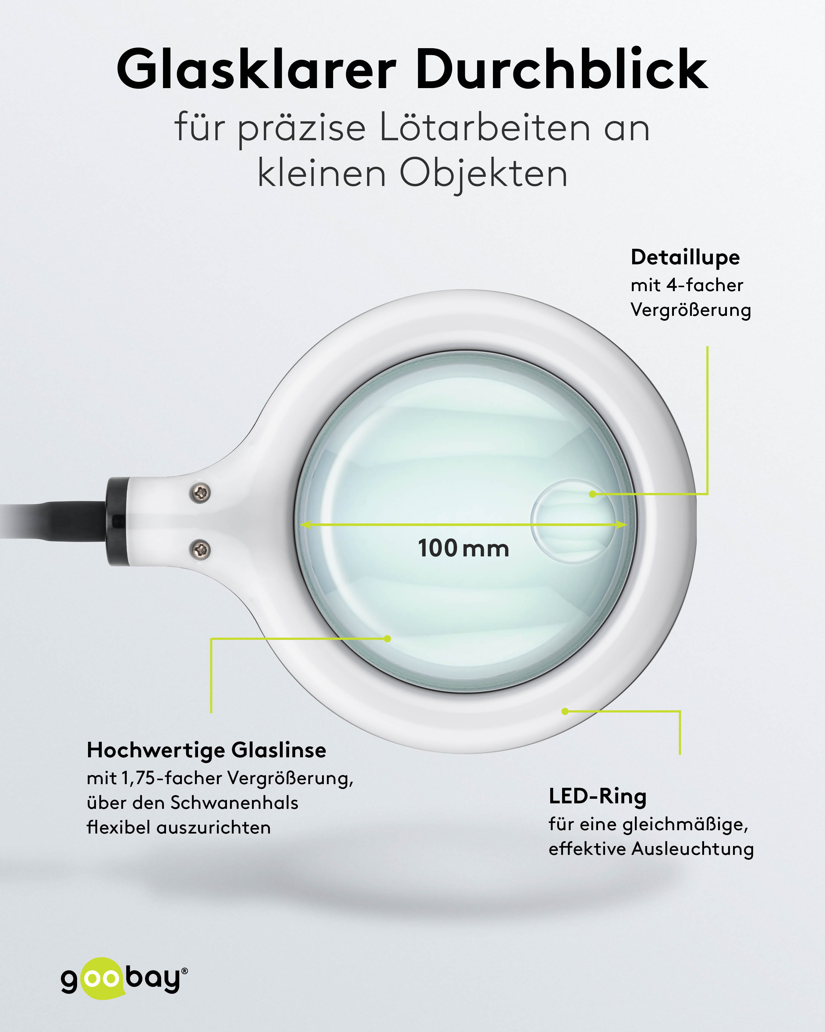 GOOBAY Löthilfe, 76558, mit Lupenleuchte und Schwanenhals-Armen