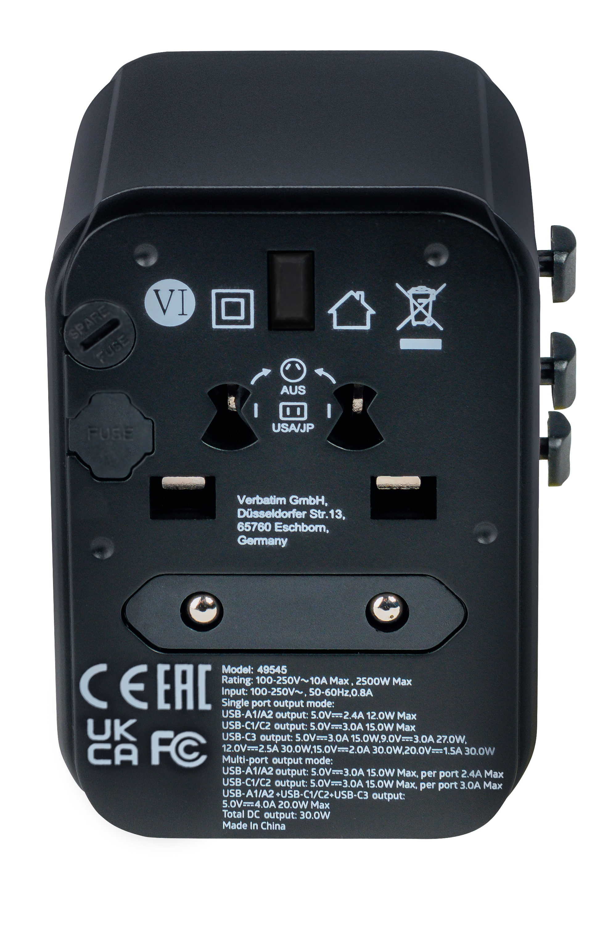 VERBATIM Universal-Reise-Adapter UTA-03, 1x Stromstecker, 2x USB-A, 3x USB-C VERBATIM Universal-Reise-Adapter UTA-03, 1x Stromstecker, 2x USB-A, 3x USB-C