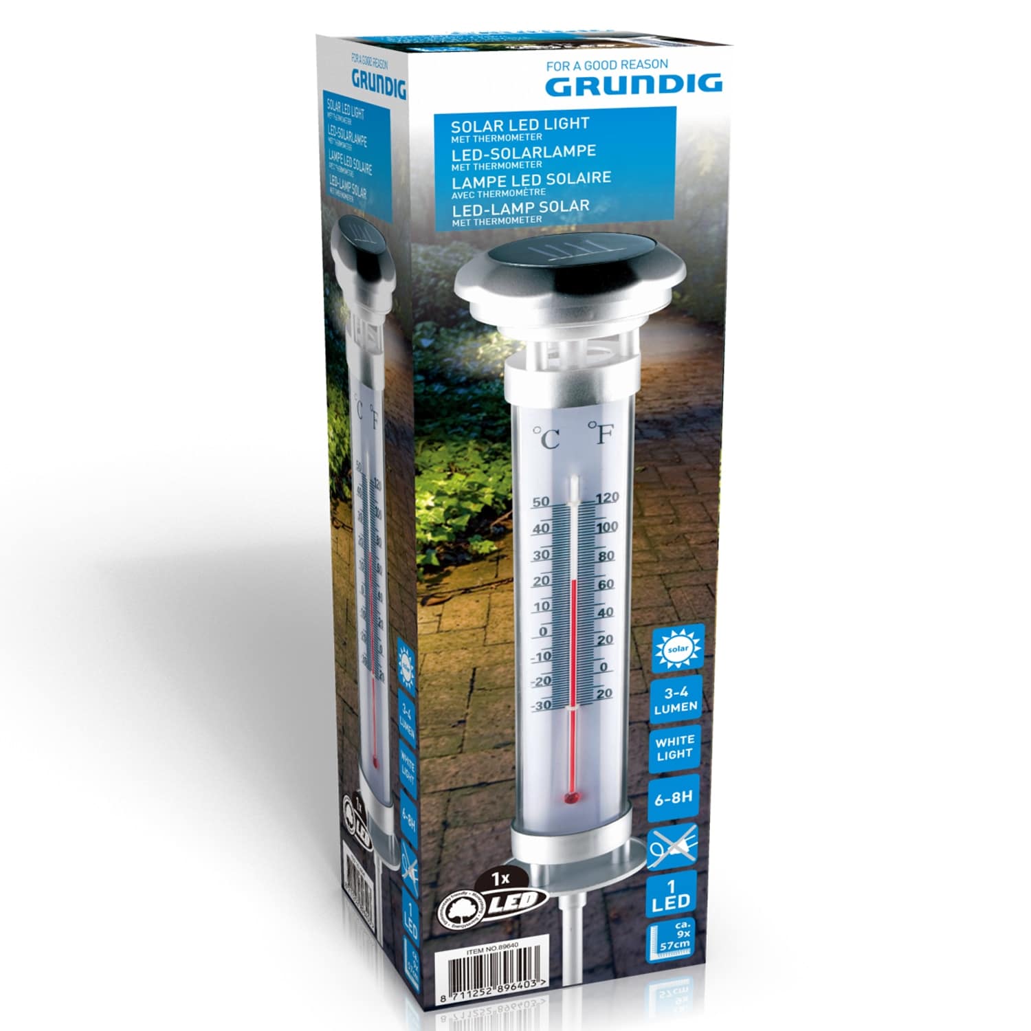 GRUNDIG Gartenthermometer mit Solarlampe, silber GRUNDIG Gartenthermometer mit Solarlampe, silber