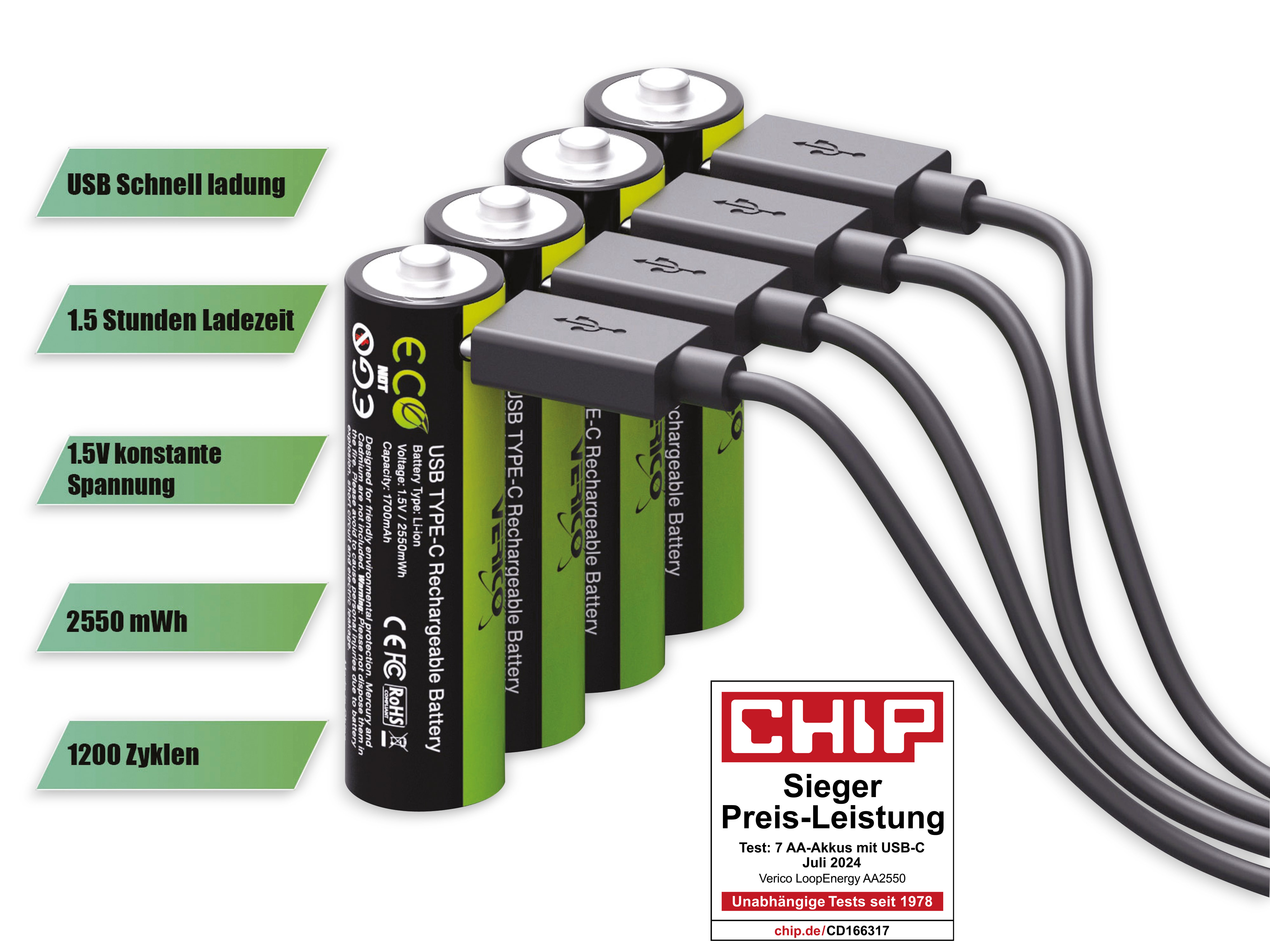 VERICO Li-Ion-Akku Loop Energy AA, mit USB-C Buchse, 4er Pack VERICO Li-Ion-Akku Loop Energy AA, mit USB-C Buchse, 4er Pack
