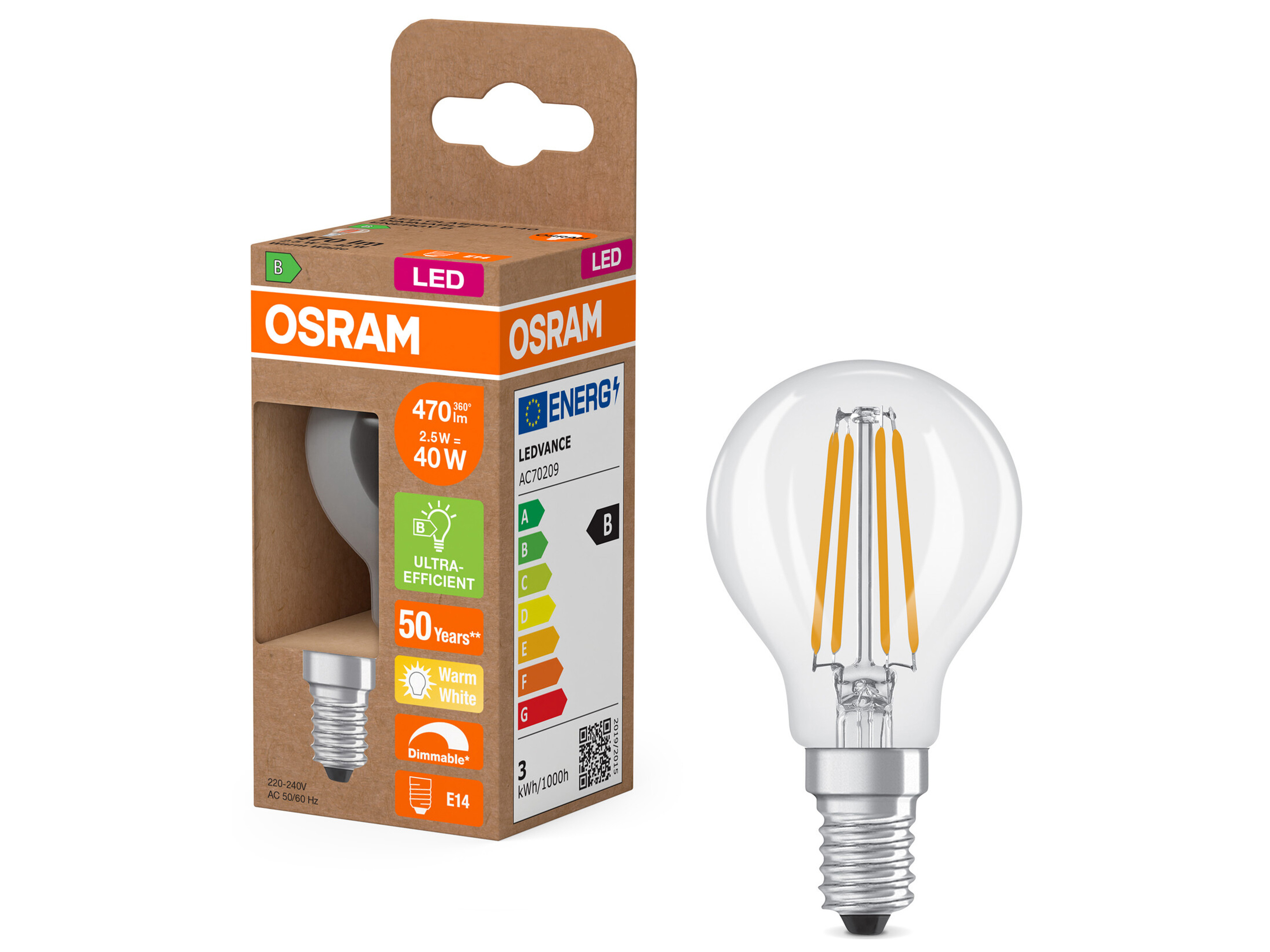 OSRAM LED-Lampe Classic, dimmbar, E27, 2,5 W, 2700 K, EEK: B, 470 lm, IP20, warmweiß OSRAM LED-Lampe Classic, dimmbar, E27, 2,5 W, 2700 K, EEK: B, 470 lm, IP20, warmweiß