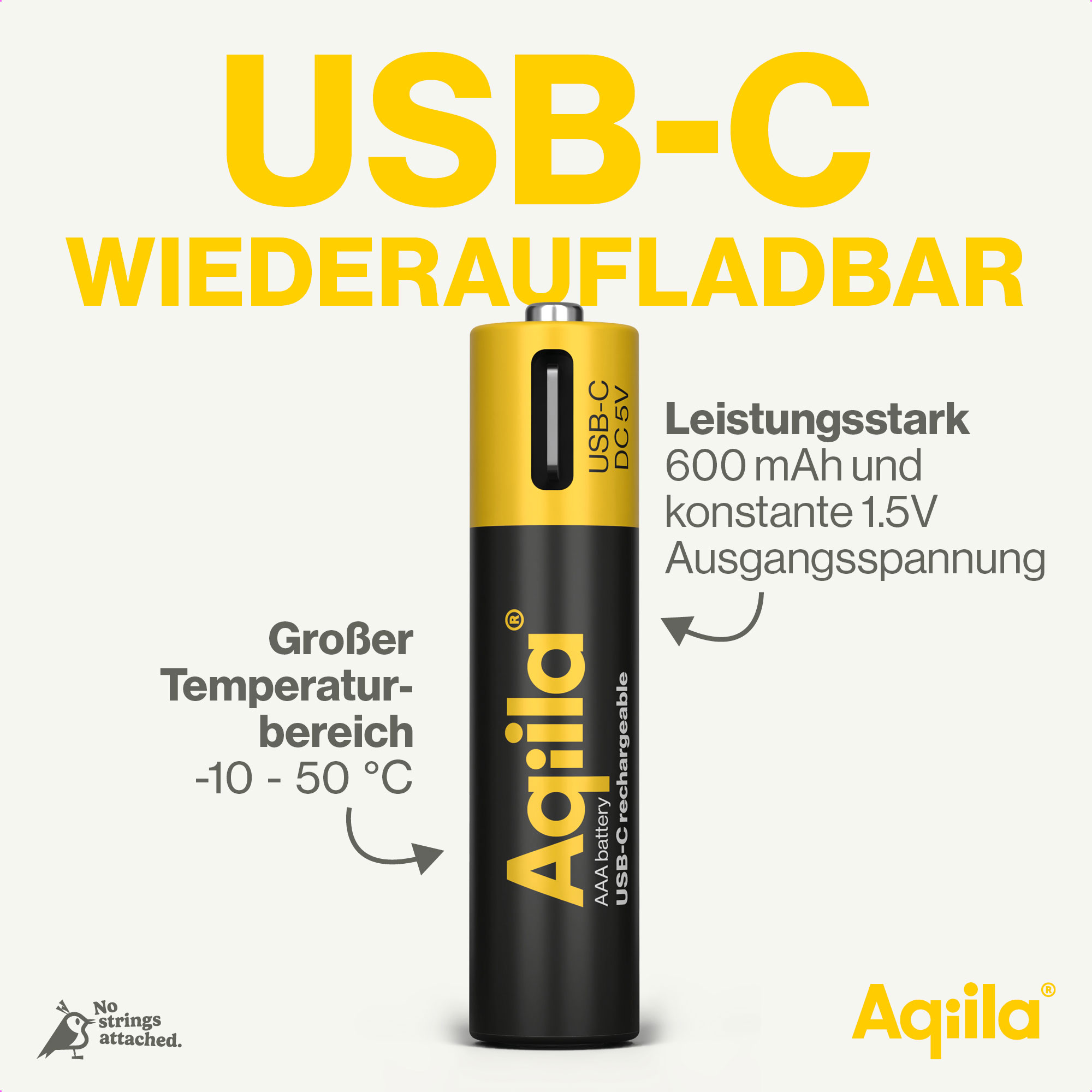 AQIILA Li-lon-Akku, AAA, USB-C, 1,5 V, 4er Pack Li-lon-Akku AQILLA, AAA, USB-C, 1,5 V, 4er Pack