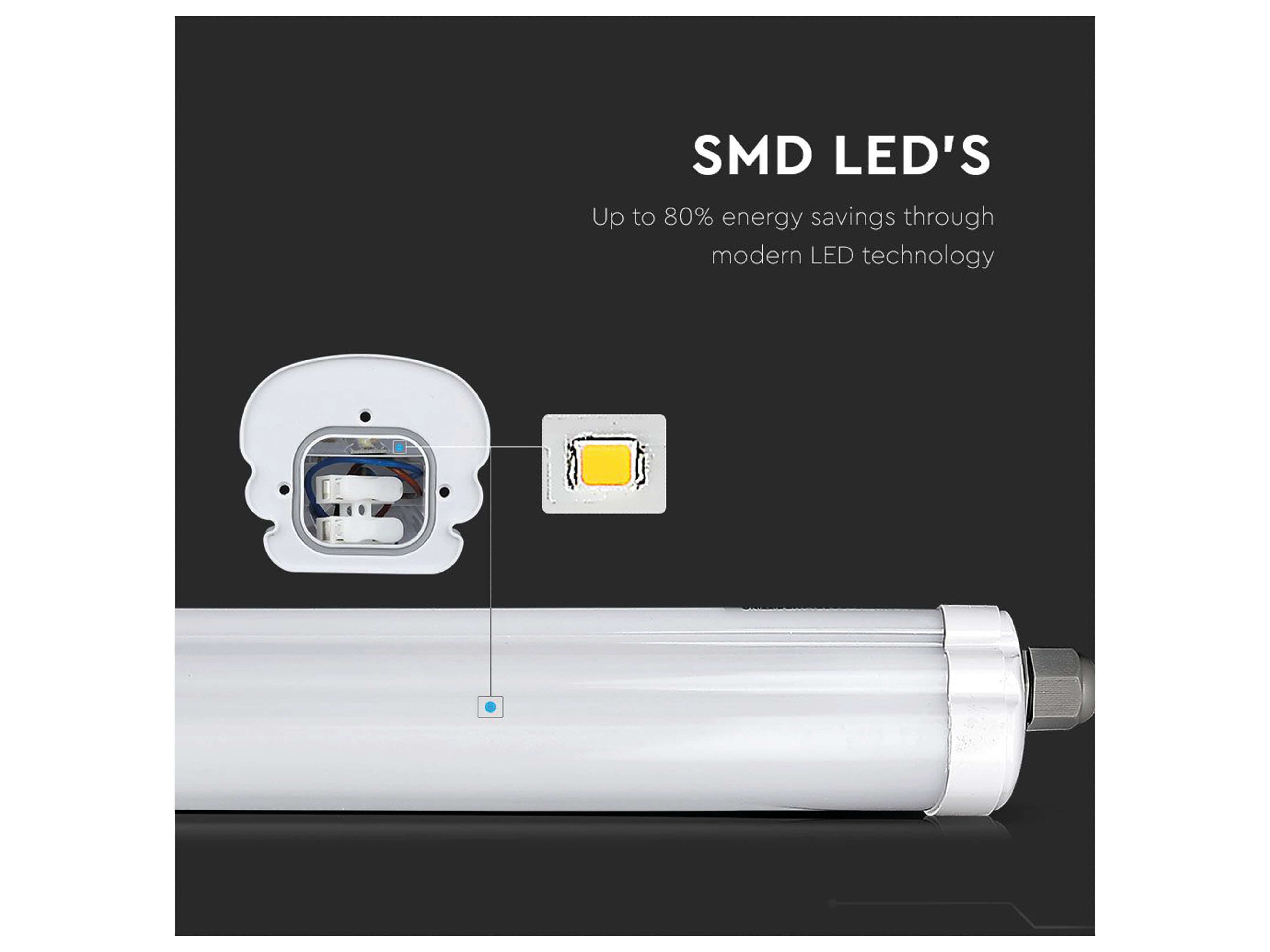 V-TAC LED-Feuchtraum-Wannenleuchte VT-1249-N, EEK: E, 36 W, 4320 lm, 4000 K, 1200 mm V-TAC LED-Feuchtraum-Wannenleuchte VT-1249-N, EEK: E, 36 W, 4320 lm, 4500 K, 1200 mm