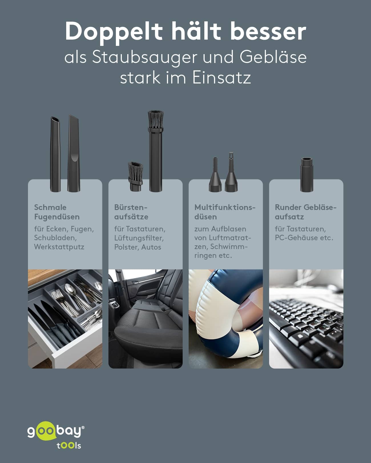 GOOBAY TOOLS Akku-Handstaubsauger, 80 W, mit 10 Aufsätzen, weiß GOOBAY TOOLS Akku-Handstaubsauger, 80 W, mit 10 Aufsätzen, weiß