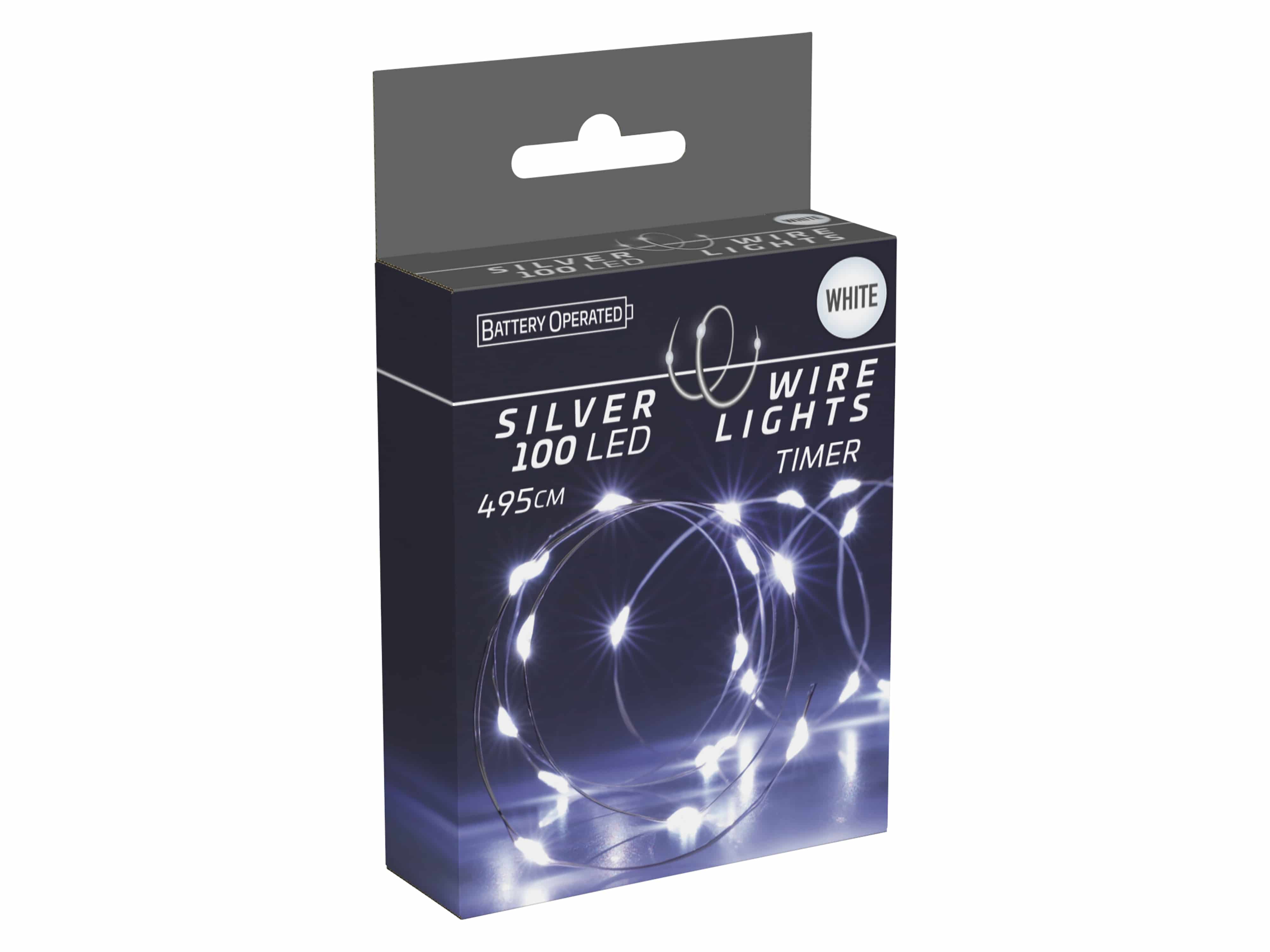 LED-Lichterkette, Silberdraht, 100 LEDs, kaltweiß, Batteriebetrieb, Timer LED-Lichterkette, Silberdraht, 100 LEDs, kaltweiß