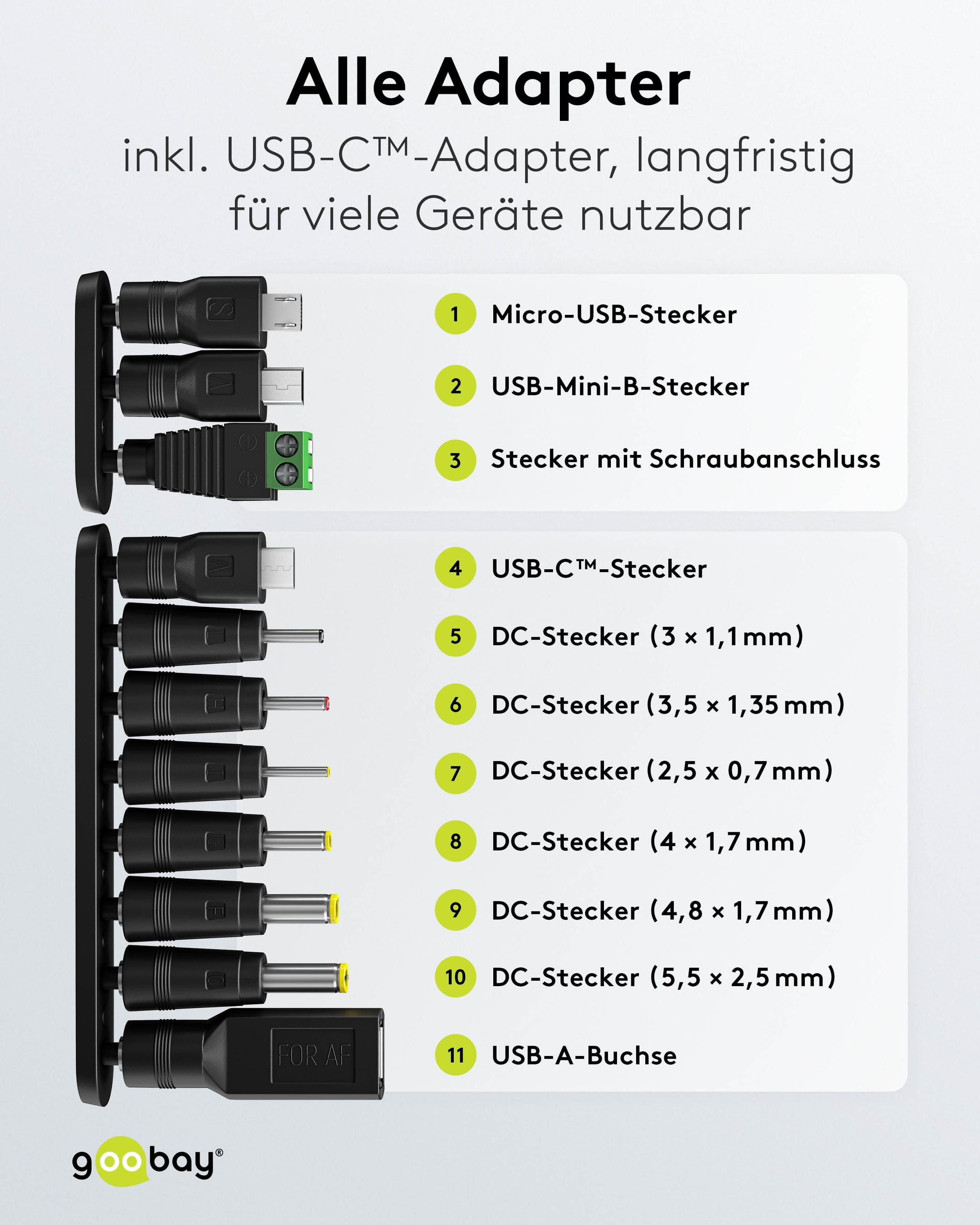 GOOBAY Universal-Netzteil 64570, 3...12 V-/27 W, 11-Adapter, inkl. USB-Adapter GOOBAY Universal-Netzteil 64570, 3...12 V-/27 W, 11-Adapter, inkl. USB-Adapter
