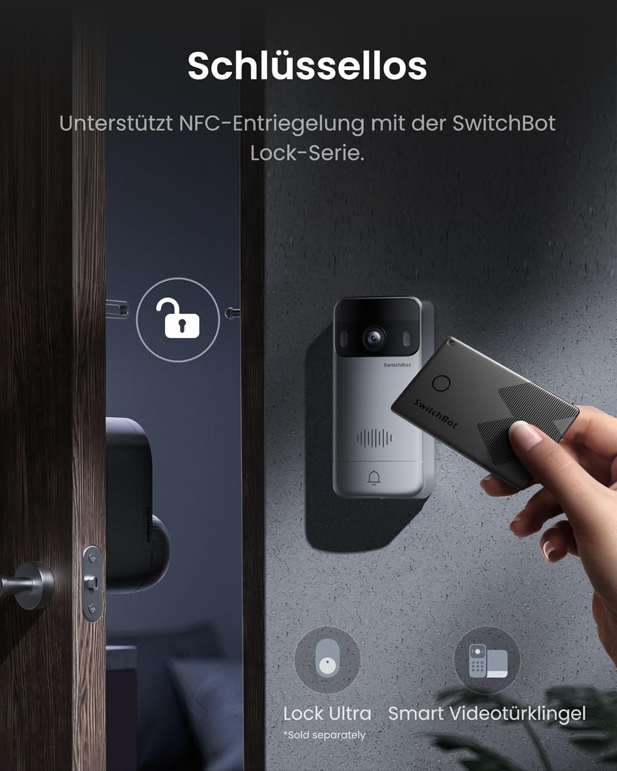 SWITCHBOT Videotürklingel, Monitor, Gegensprechanlage, silber-weiß