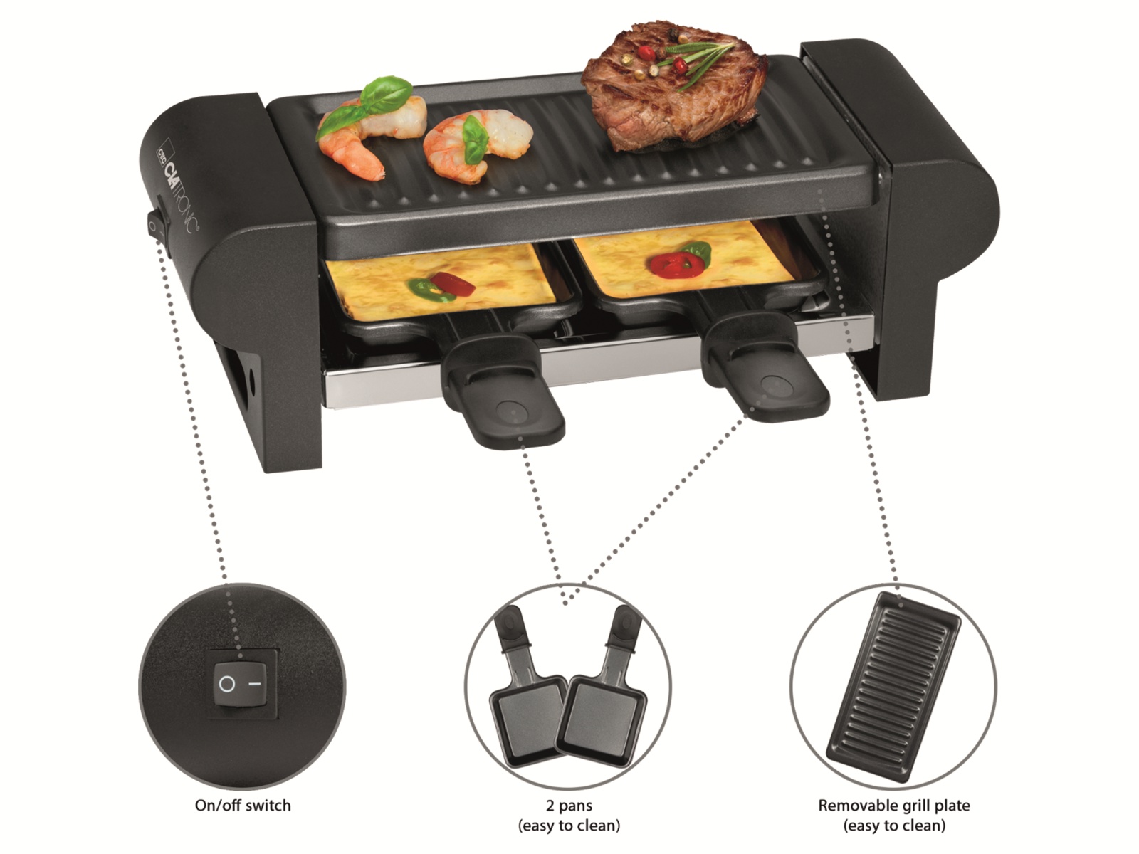 Clatronic Raclette RG 3592, 350 Watt, 2 Personen