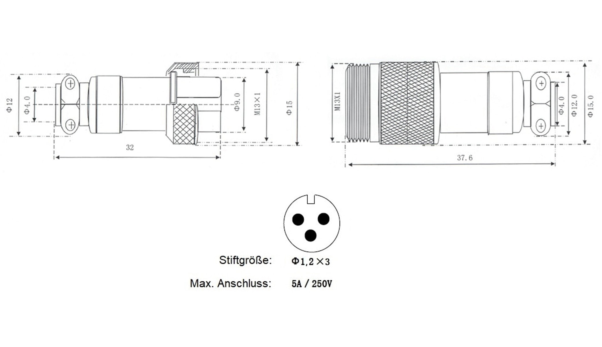 Hochstrom Steckverbinder-Set, 3-polig, Ø 12 mm, Schraubverschluss Hochstrom Steckverbinder-Set, 3-polig, Ø 12 mm, Schraubverschluss