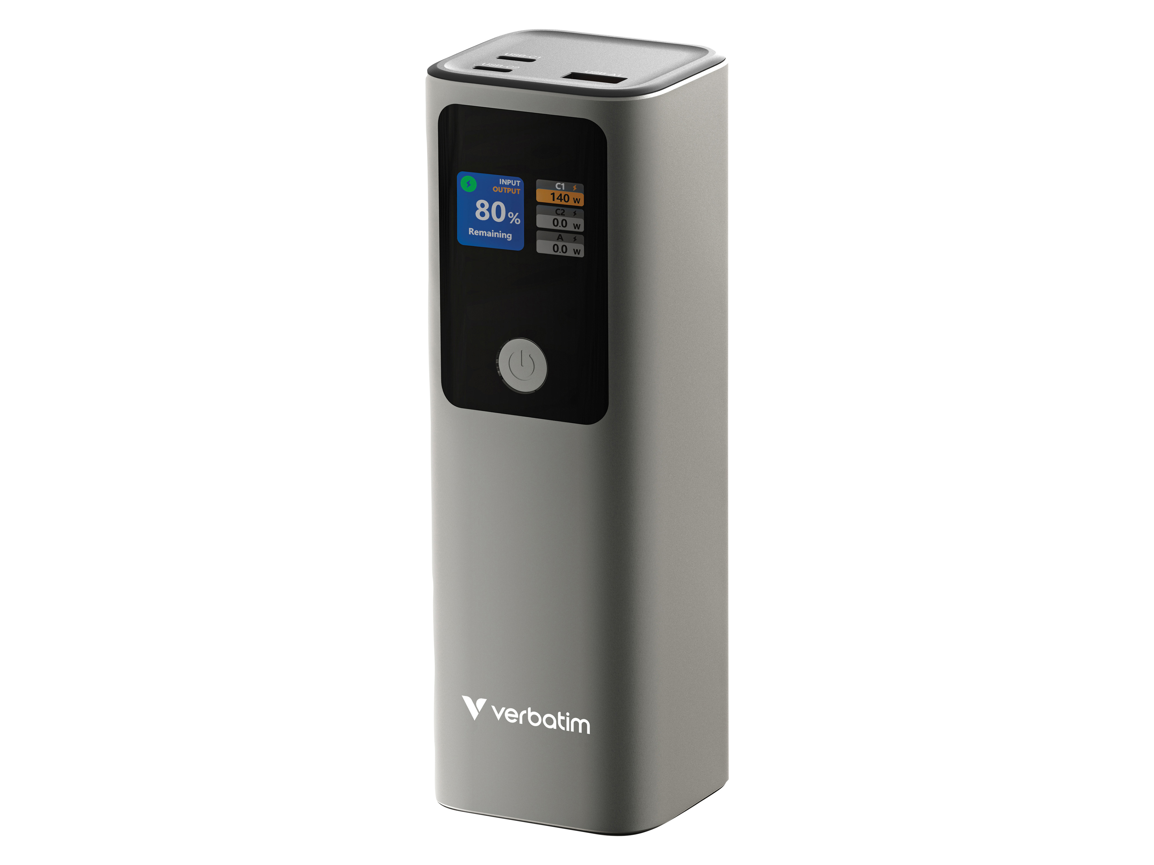 VERBATIM Powerbank, Charge'n'Go, 183 W, 27000 mAh, 1x USB-C, 1x USB-A, metall-grau