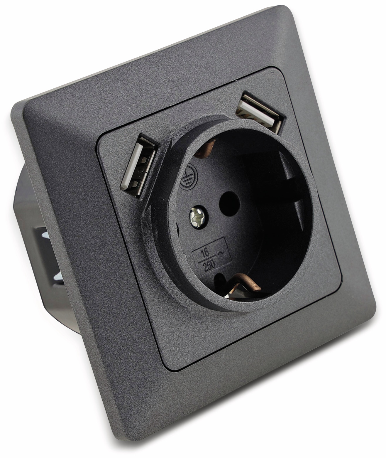 MILOS Schutzkontakt-Steckdose 23050, 2x USB Buchse, 16A/250V~, anthrazit MILOS Schutzkontakt-Steckdose 23050, 2x USB Buchse, 16A/250V~, anthrazit