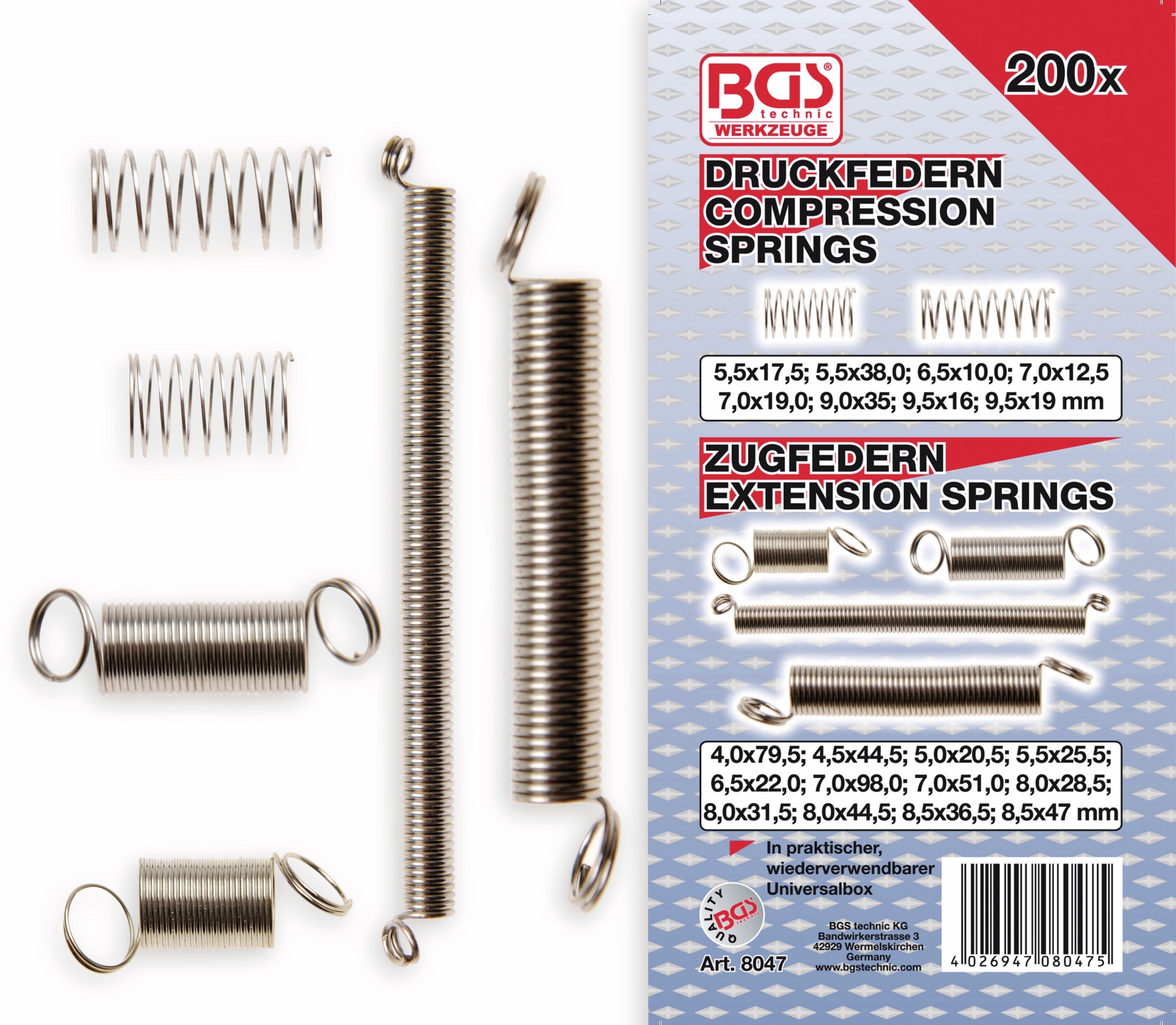 BGS TECHNIC Sort. Federn, 8047, 200-tlg