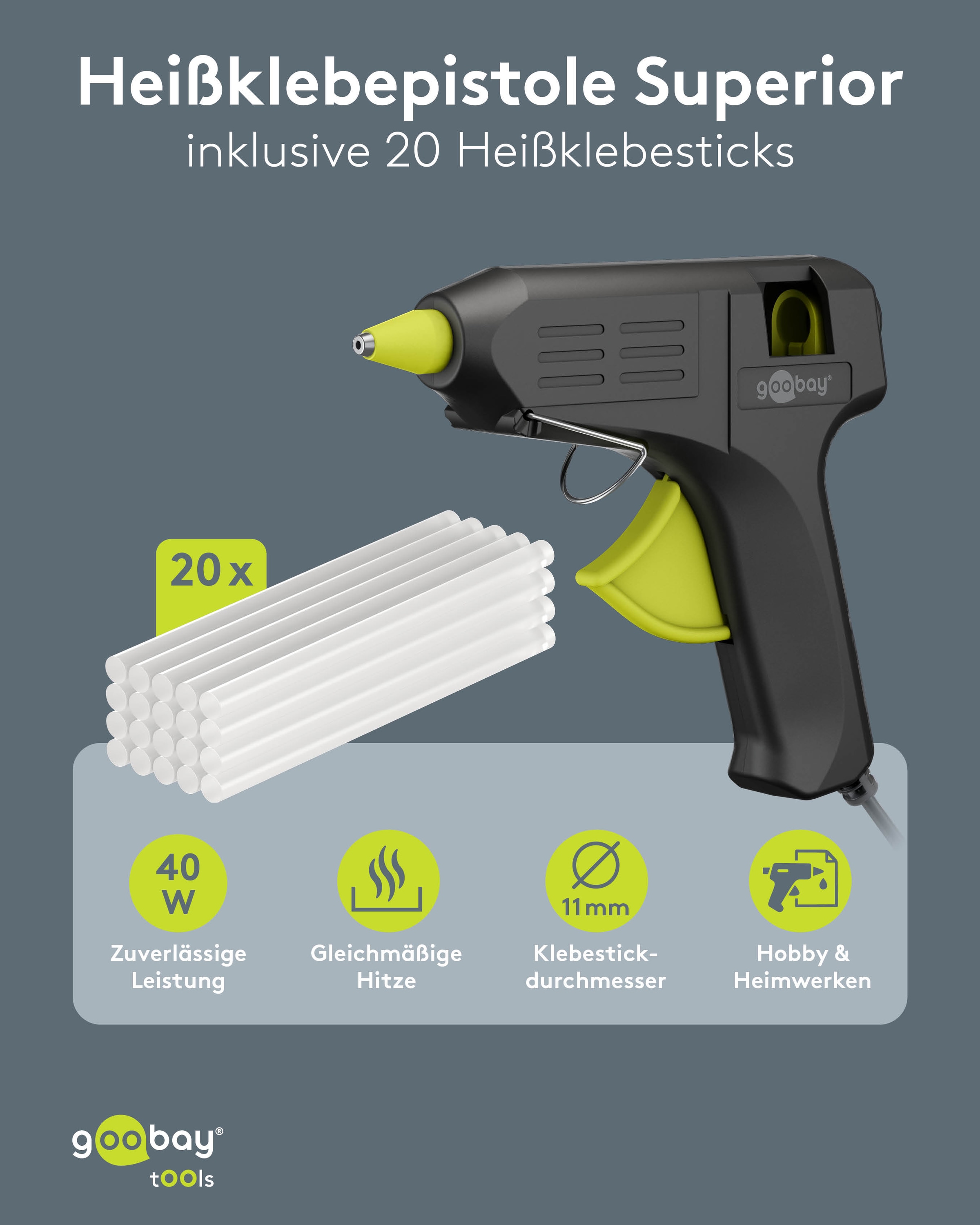 GOOBAY TOOLS Heißklebepistole Superior, 77826, 40 W, inkl. 20 Klebesticks GOOBAY TOOLS Heißklebepistole Superior, 77826, 40 W, inkl. 20 Klebesticks