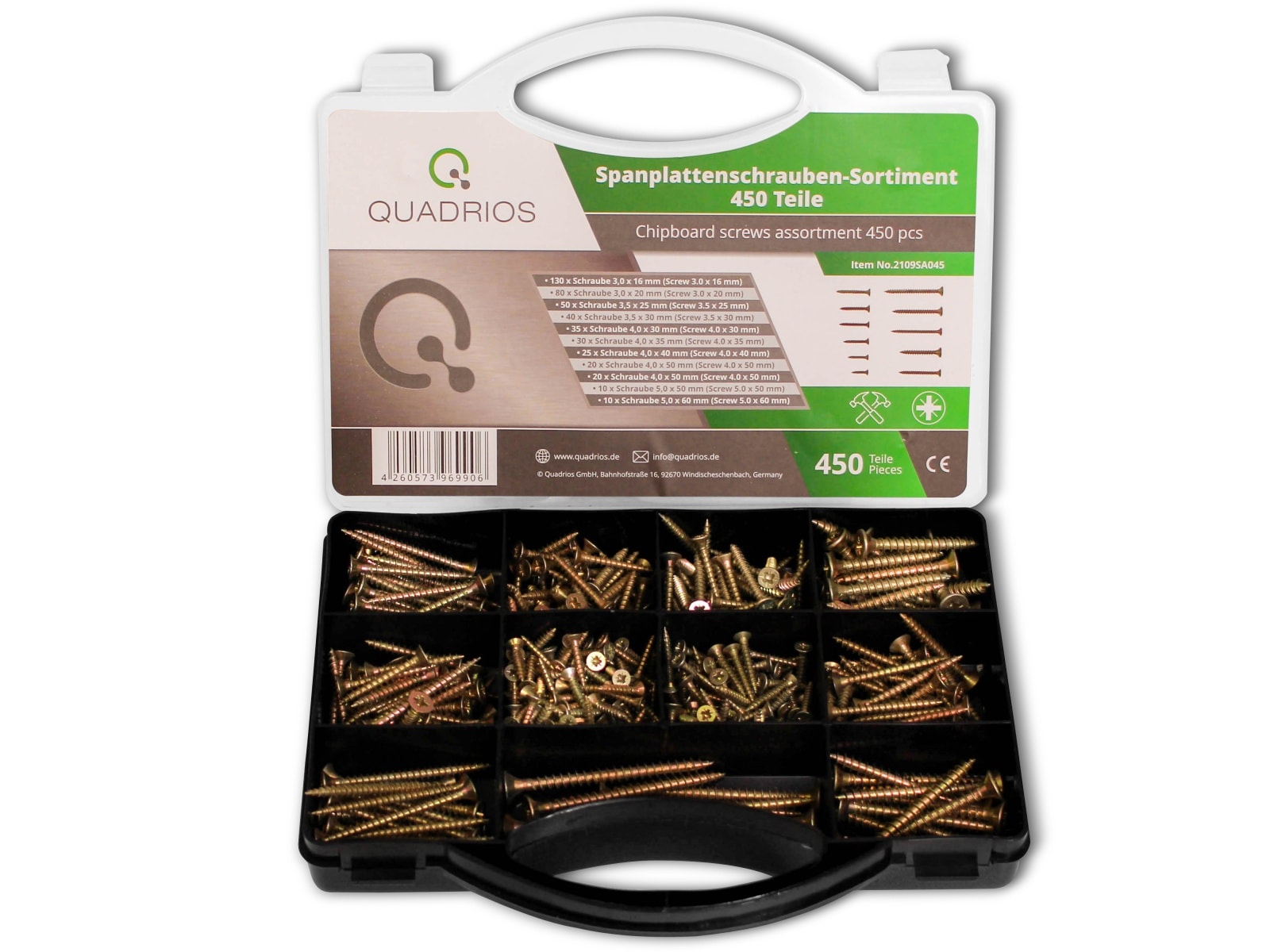 QUADRIOS Schrauben-Set, 2109SA045, für Spannplatten, Stahl, 450 Stück QUADRIOS Schrauben-Set, 2109SA045, für Spannplatten, Stahl, 450 Stück