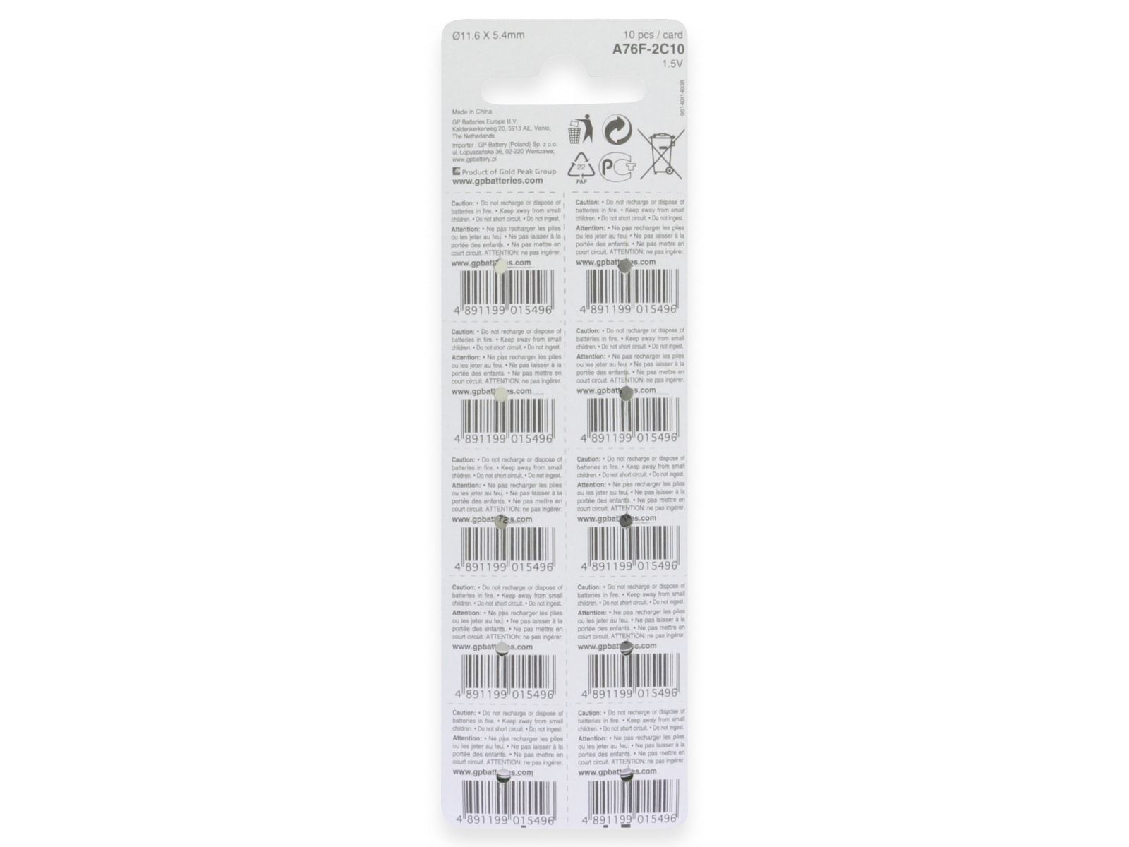 GP Knopfzelle LR44, Alkaline, 1,5 V-, 10 Stück GP Knopfzelle LR44, Alkaline, 1,5 V-, 10 Stück