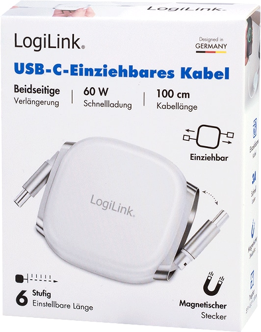 LOGILINK USB2.0 Kabel CU0501 USB-C M/USB-C M 60W 1m weiß ausziehbar