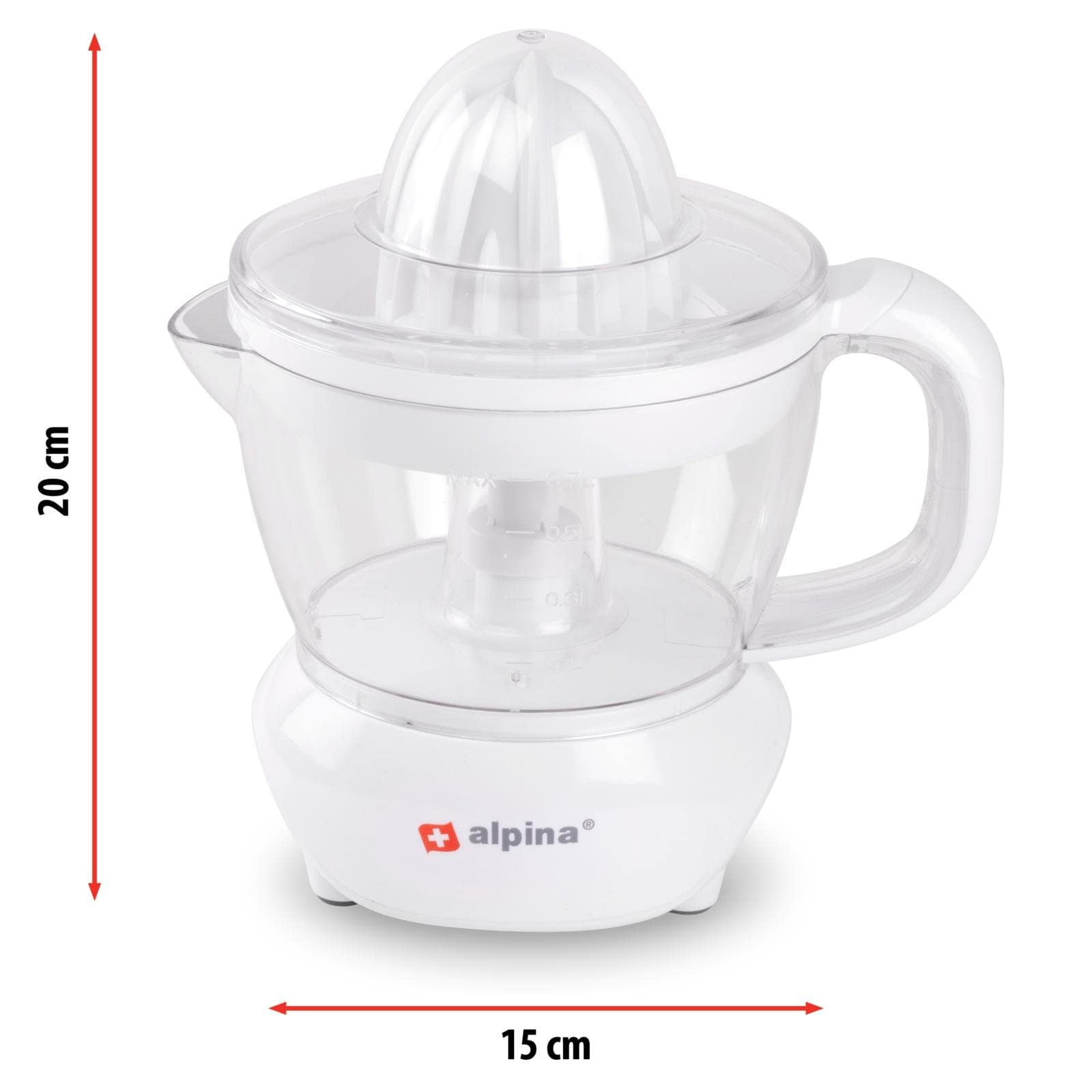 ALPINA Saftpresse, 0,7 Liter, Ziruspresse, 2 Presskegel, 25 W, weiß