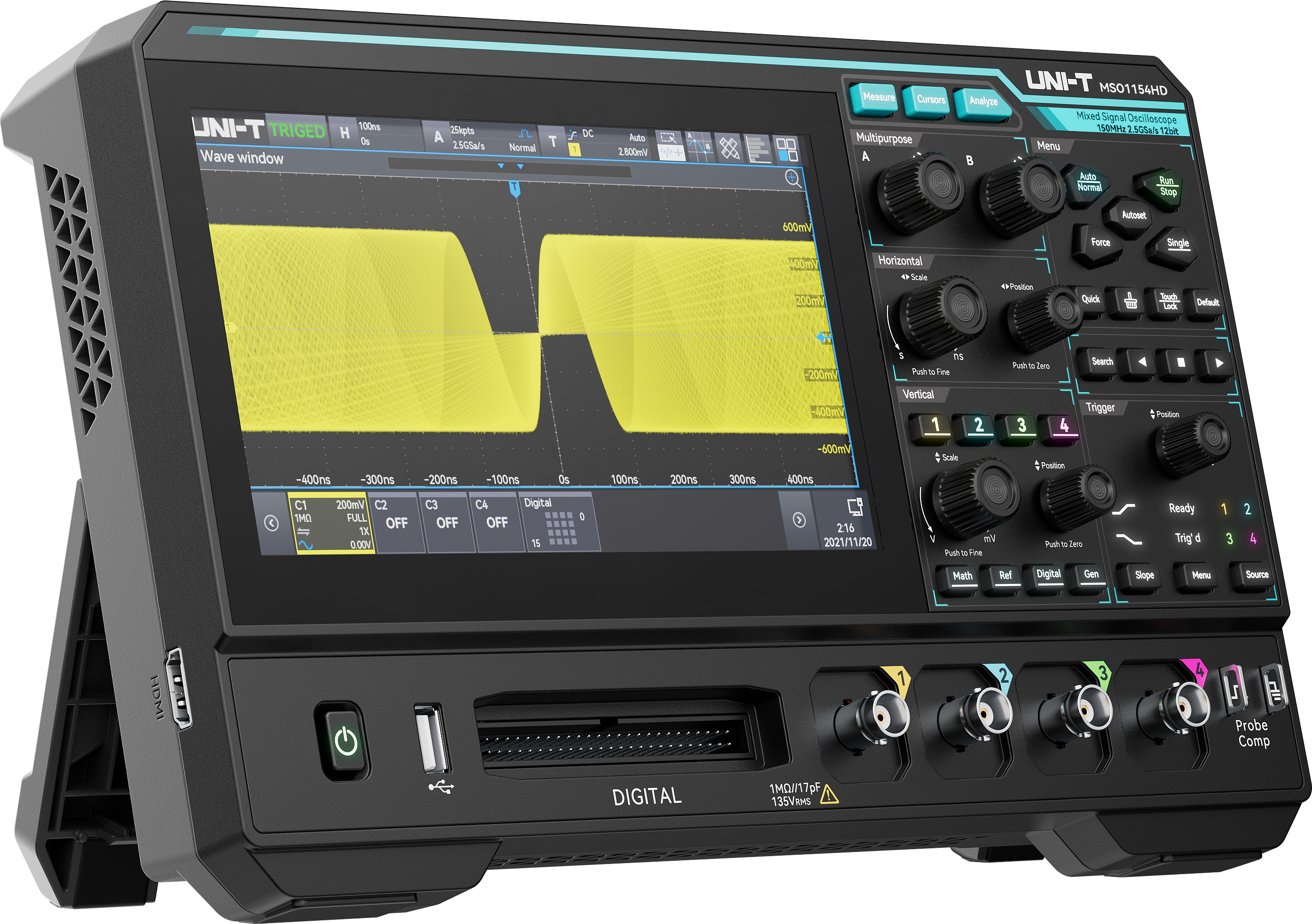 UNI-T Oszilloskop MSO1154HD, 4+16 Kanäle, 2,5 GS/s, 150 MHz UNI-T Oszilloskop MSO1154HD, 4+16 Kanäle, 2,5 GS/s, 150 MHz