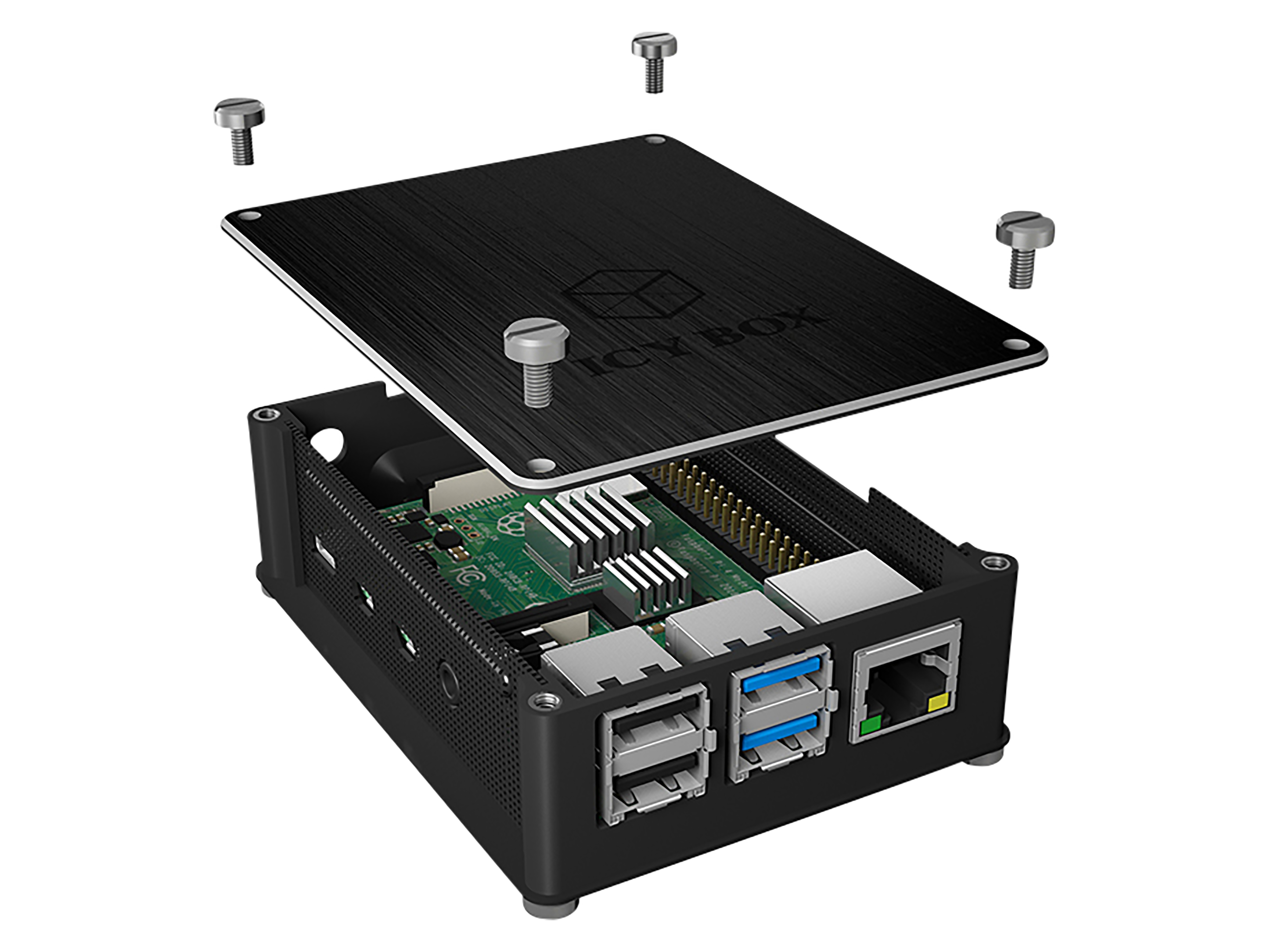 ICY BOX Gehäuse für Raspberry Pi 4, aus Aluminium und Acryl IB-RP110 ICY BOX Gehäuse für Raspberry Pi 4, aus Aluminium und Acryl IB-RP110