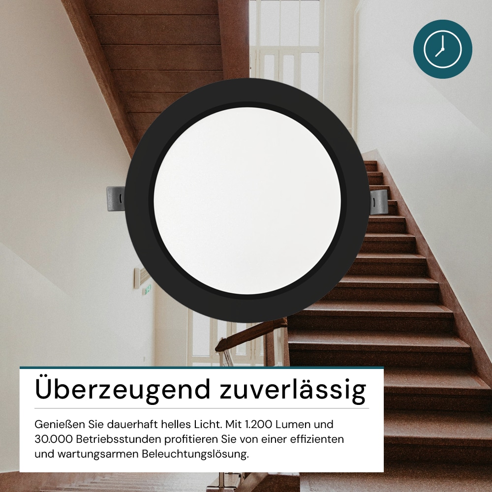 LUXULA LED-Einbauleuchte, 12W, EEK: F, 1200lm, CCT, IP44, schwarz LUXULA LED-Einbauleuchte, 12W, EEK: F, 1200lm, CCT, IP44, schwarz