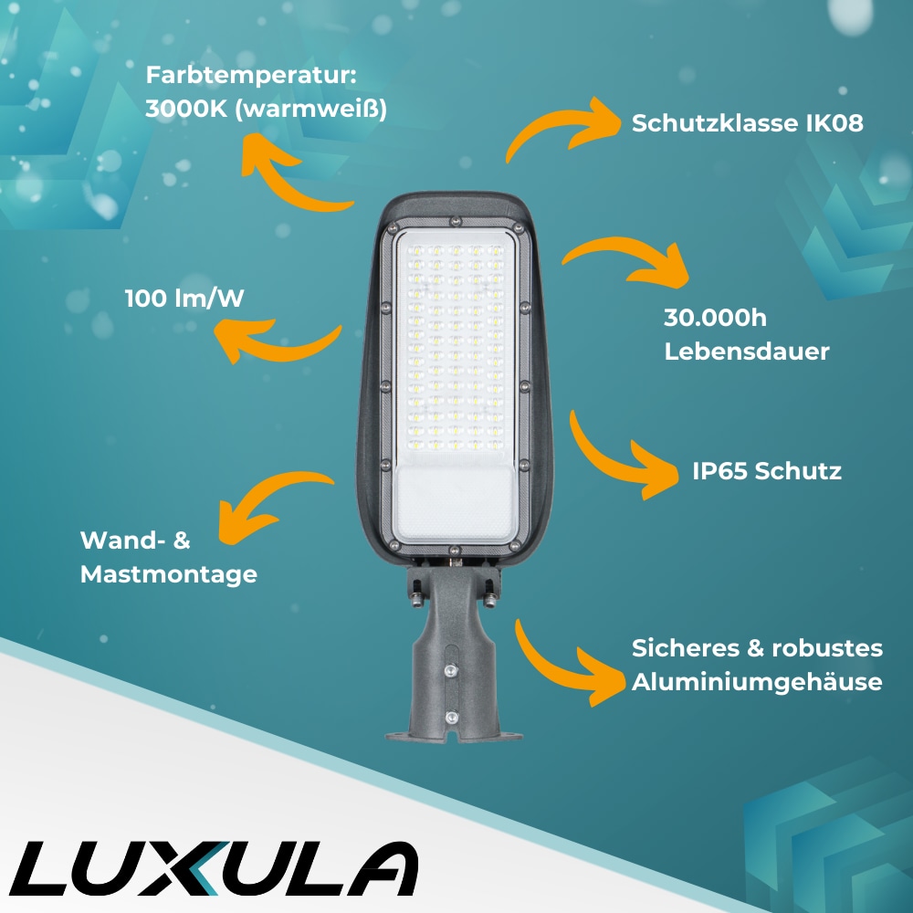 LUXULA LED-Straßenleuchte, EEK: F, 50W, 5000lm, 3000K, IP65, grau LUXULA LED-Straßenleuchte, EEK: F, 50W, 5000lm, 3000K, IP65, grau