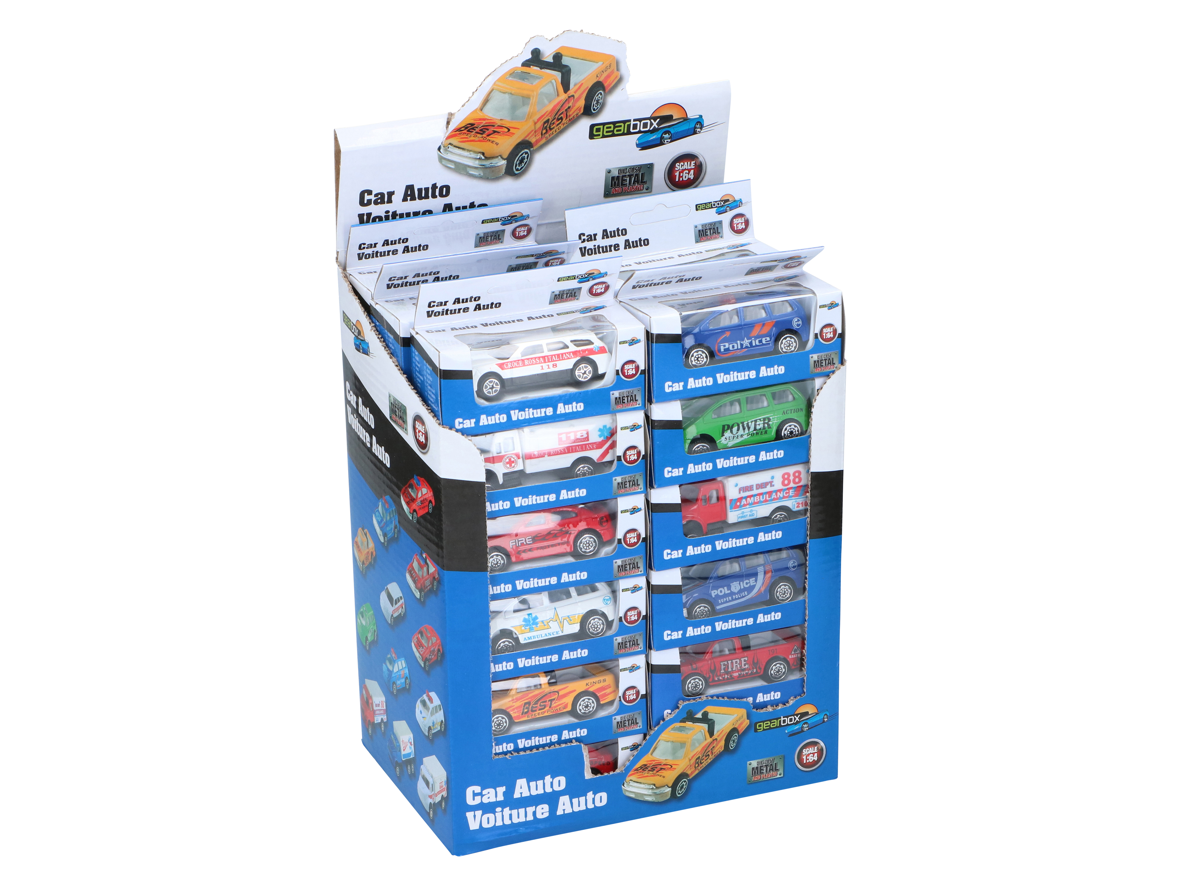 Metallspielzeugauto 1:64, 12 verschiedene Varianten, 36 Stück Metallspielzeugauto 1:64, 12 verschiedene Varianten, 36 Stück