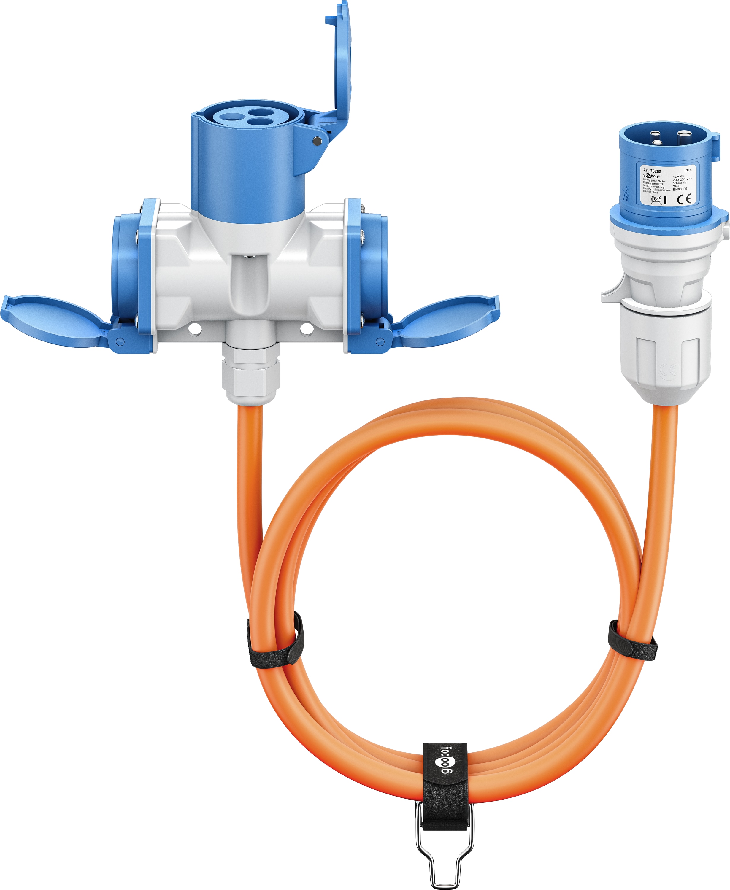GOOBAY CEE-Adapterkabel 76266, 10 m, Stecker zu Kupplung + 2x Schutzkontaktkupplung GOOBAY CEE-Adapterkabel 76266, 10 m, Stecker zu Kupplung + 2x Schutzkontaktkupplung
